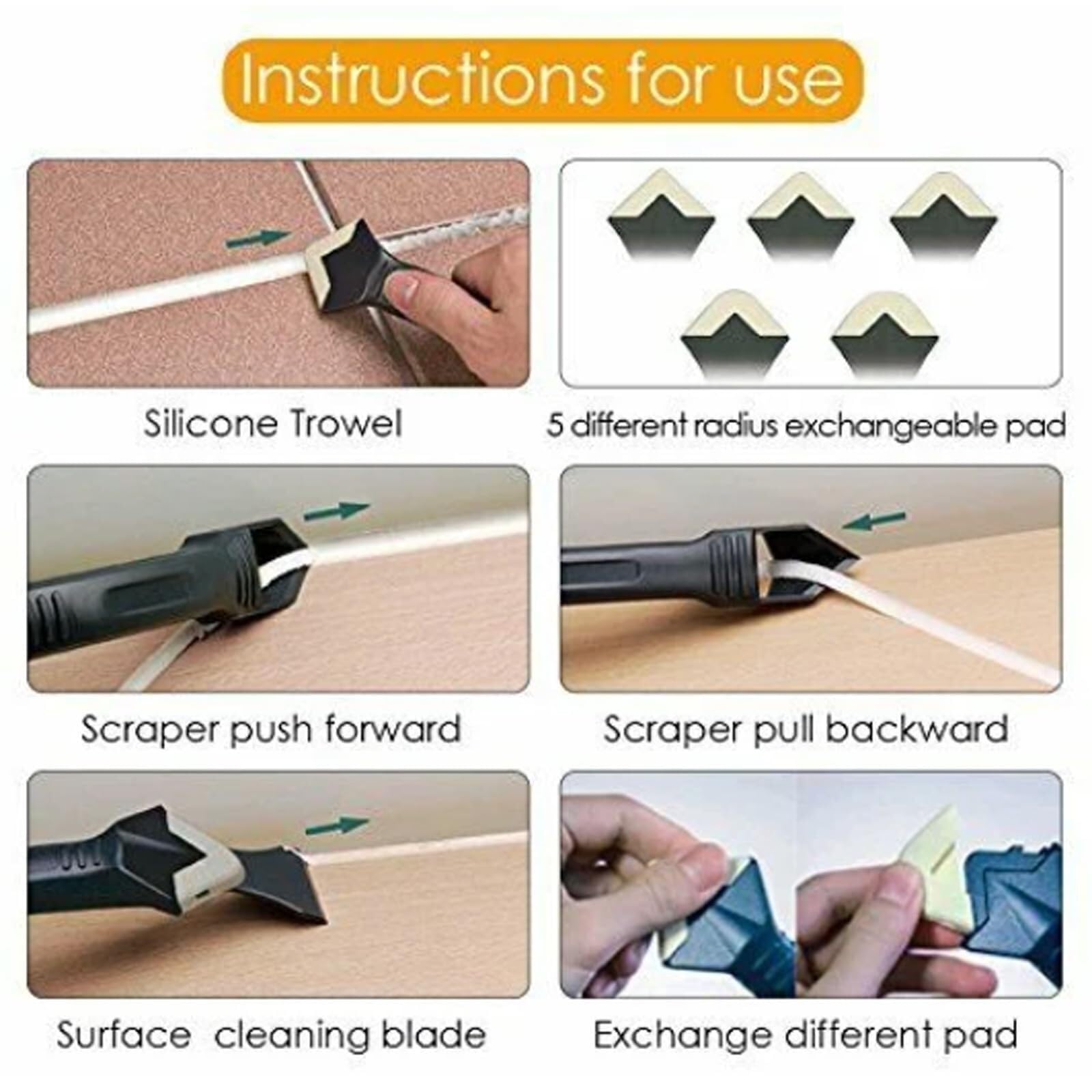 Visulong 3-in-1 Multi-Function Caulking Tool - Stainless Steel Silicone Remover & Caulk Scraper for Bathroom, Kitchen & Home Renovation Projects