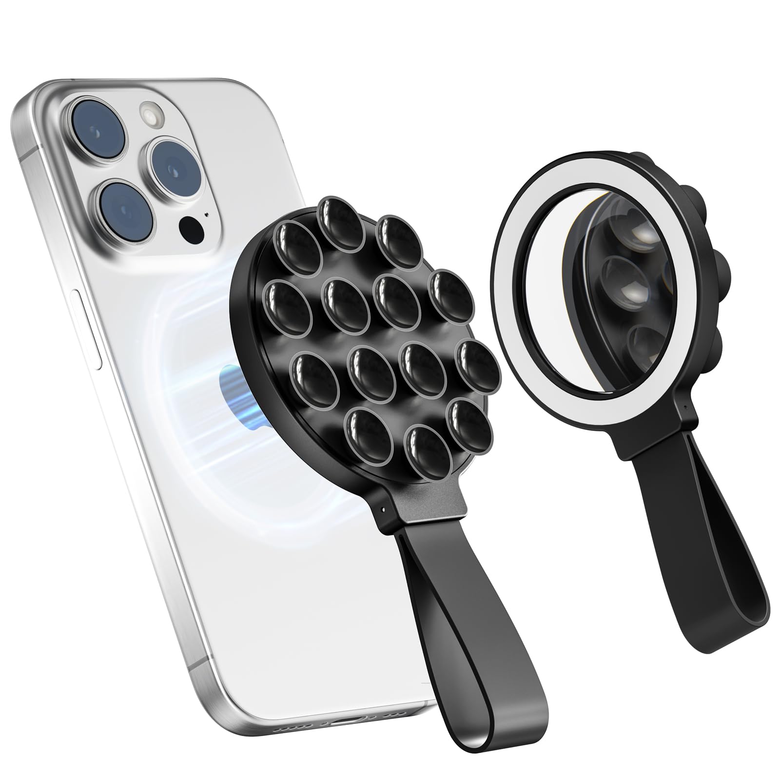 MagSafe Magnetic Silicone Suction Cup Phone Holder with Built-in Mirror - Sticky Phone Grip for iPhone 12/13/14/15 Pro Max - Hands-Free Makeup, Shower & TikTok Selfie Video Accessory - Perfect for Car Dashboard, Bathroom Mirror & Vlogging