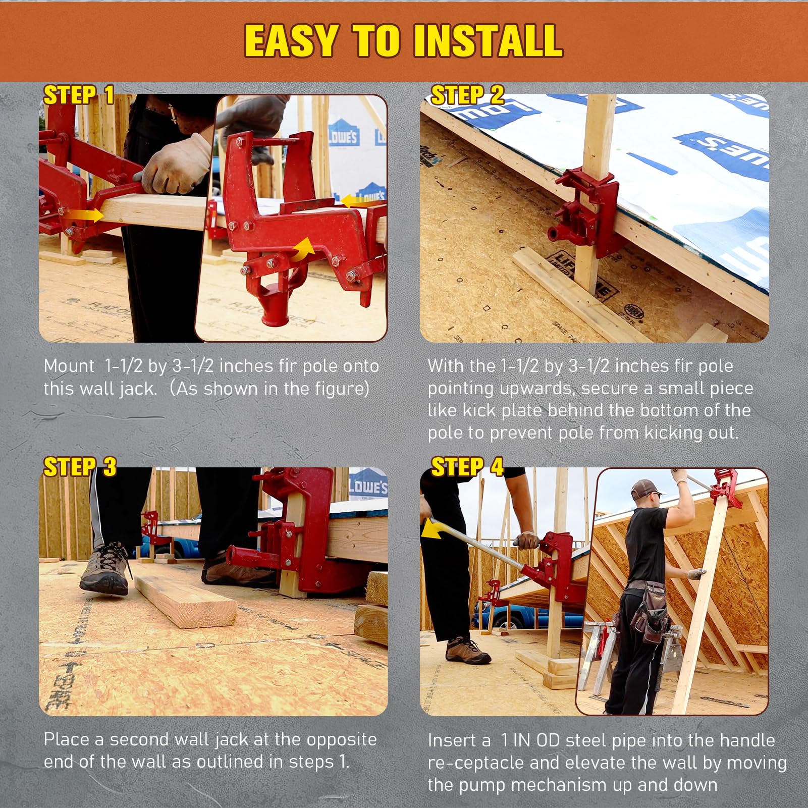 Heavy Duty Wall Jack for Framing - 1000 lbs Capacity, Portable Lifting Tool for 1-1/2