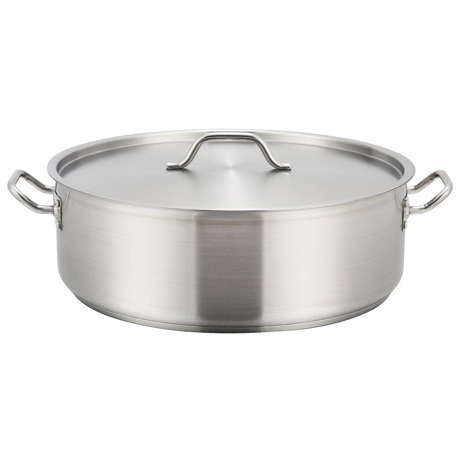 Winco 15 Qt Stainless Steel Braiser with Lid - Professional Cookware for Roasting, Braising & Searing - Perfect for Home Chefs & Restaurant Use