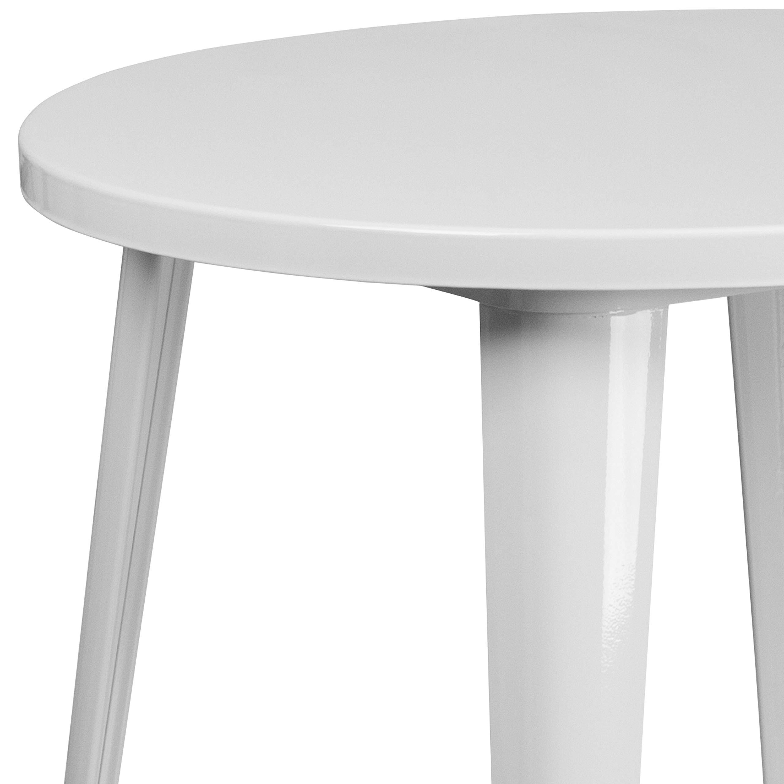 EMMA + OLIVER 30 Inch Round White Metal Table - Commercial Grade Indoor Outdoor Dining Table for Patio, Restaurant, Cafe, and Garden Use
