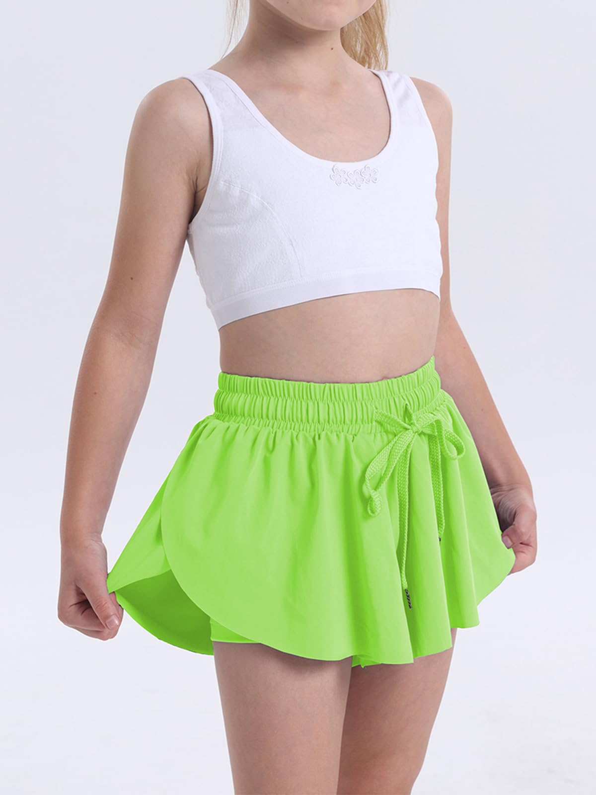 Girls' Athletic Running Shorts - Flowy Biker Shorts for Youth, Preppy Butterfly Design - Perfect for Sports, Gym & Casual Wear