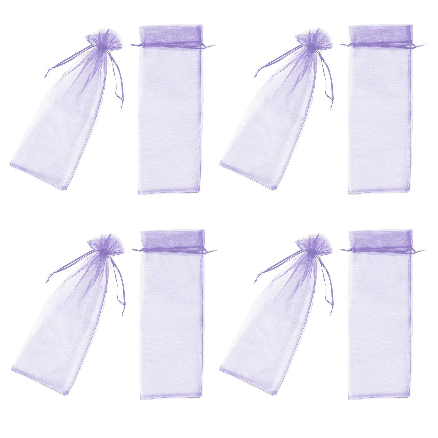 50-Pack Light Purple Organza Wine Bags - 5.7x14.5 Inch Reusable Drawstring Gift Bags for Champagne, Liquor & Wine Bottles | Elegant Party Favors, Wedding Decorations, Storefront Displays & Holiday Packaging