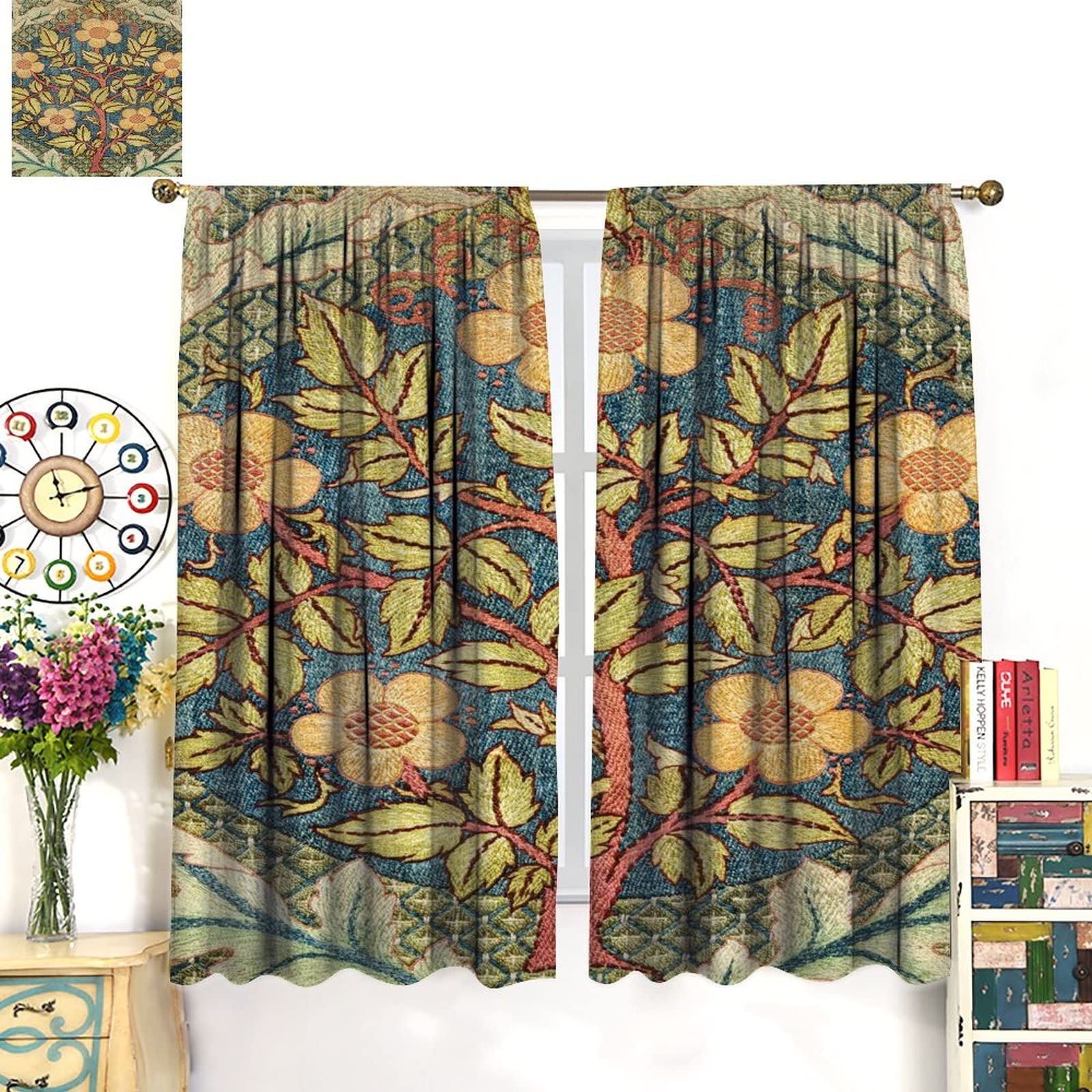 Blackout Curtain Panels 42x45 Inch - Boho Vintage Art Pattern for Bedroom & Living Room | Light Blocking, Noise Reducing Window Drapes for Better Sleep & Privacy