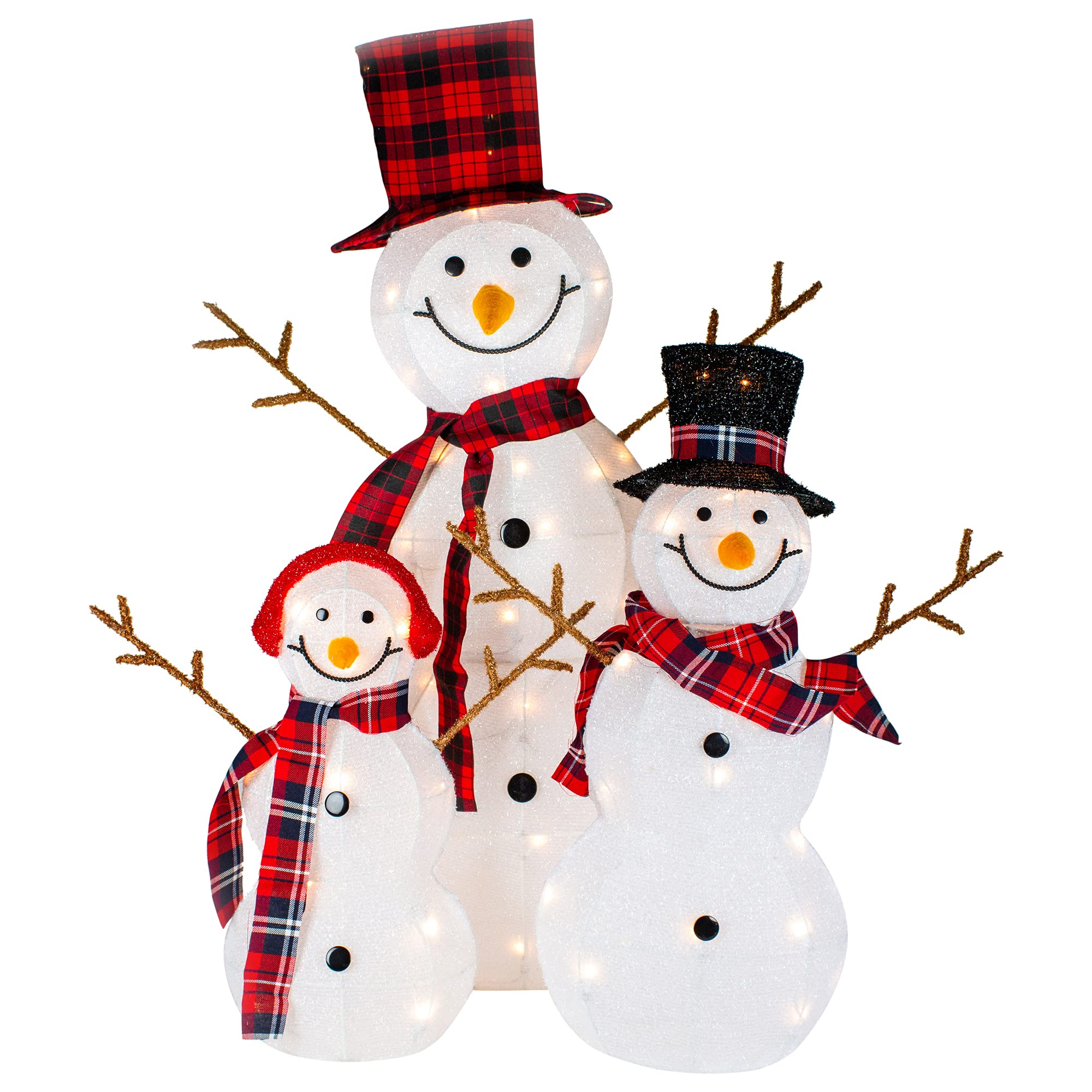 Northlight 3-Piece Lighted Tinsel Snowmen Outdoor Christmas Decor Set with Clear LED Lights - Holiday Yard Decorations for Porch, Lawn, and Garden