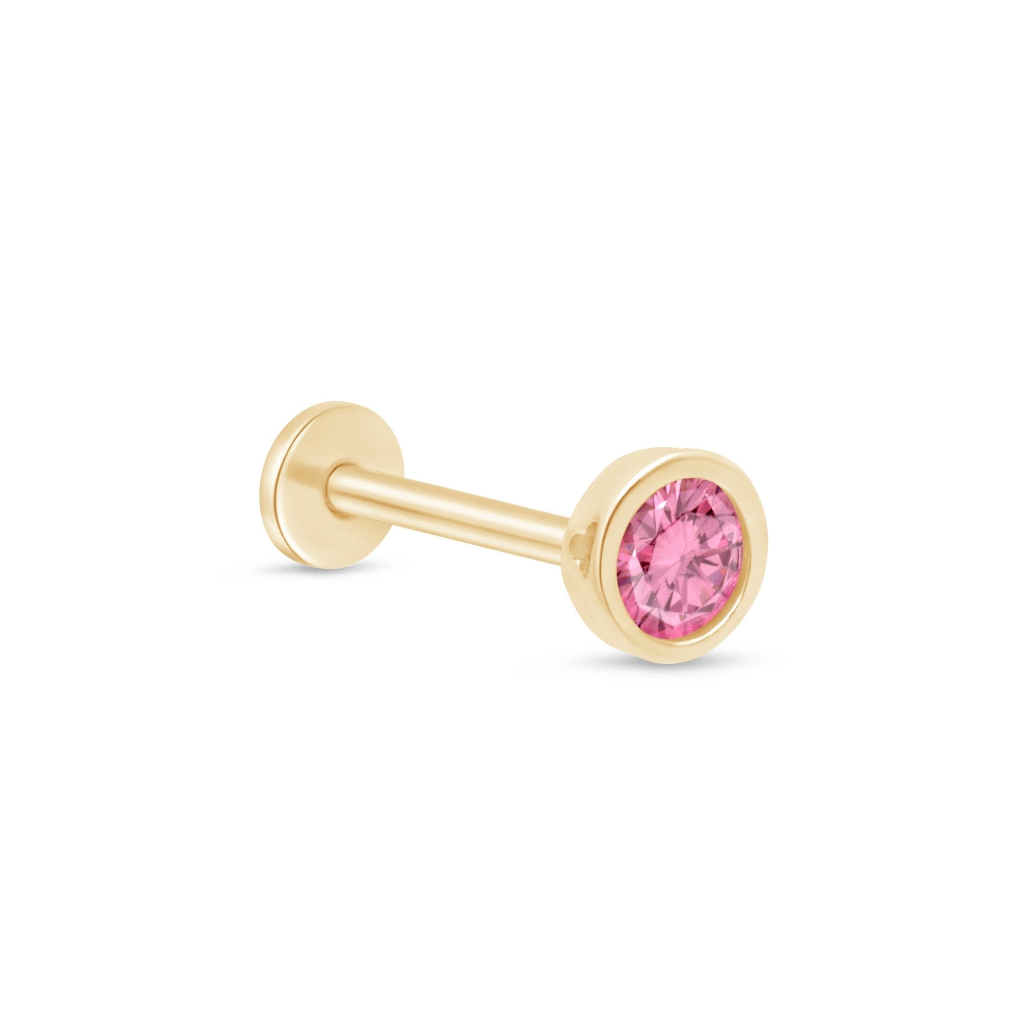 14K Yellow Gold Round Pink Tourmaline Stud Earrings - Bezel Set Flat Back Earrings for Women, Perfect for Everyday Wear & Special Occasions