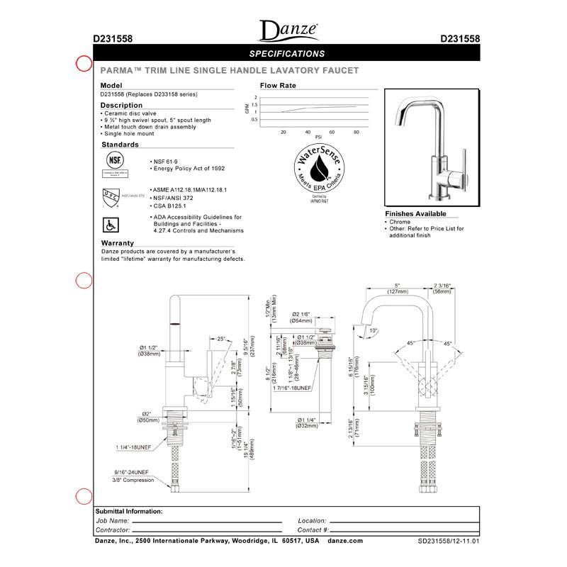 Danze Parma Brushed Nickel Single Hole 1-Handle Bathroom Faucet - Modern Water-Saving Design for Vanity Sink, Powder Room & Guest Bath Installation
