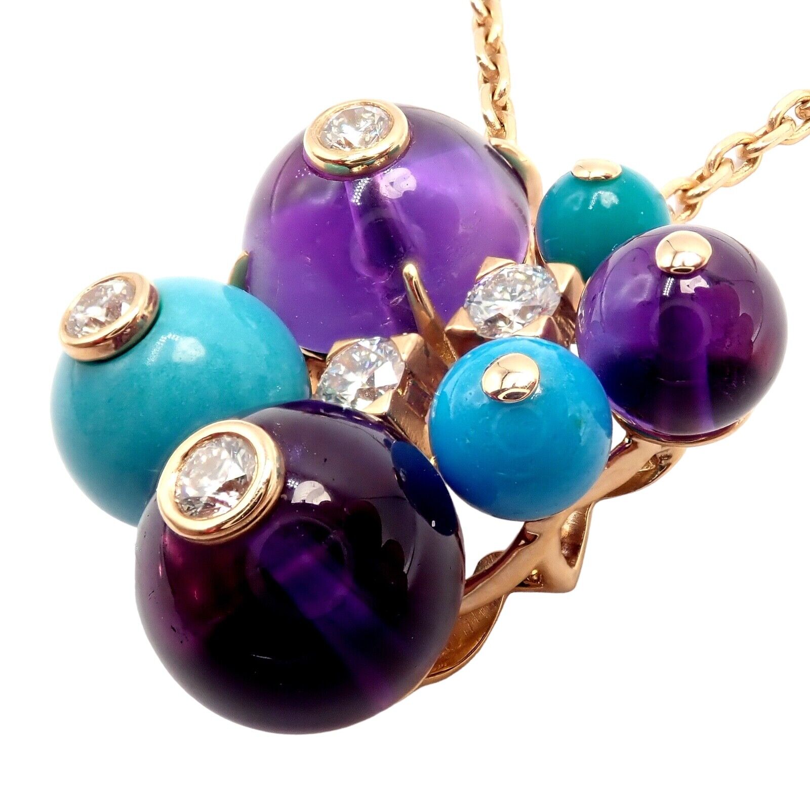 Authentic Cartier 18k Rose Gold Turquoise Diamond Delices De Goa Necklace - Luxury Jewelry for Women, Perfect for Weddings, Parties & Special Occasions