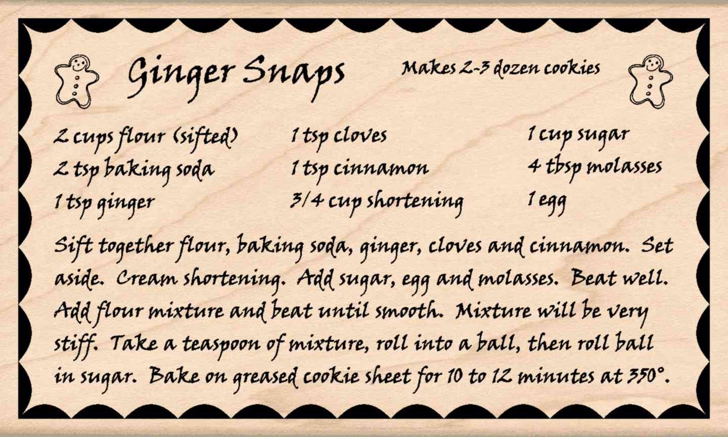 Christmas Ginger Snap Recipe Rubber Stamp - Handmade Baking Stamps for Holiday Cookies, DIY Gingerbread Decorations - Perfect for Christmas Baking, Cookie Decorating, and Holiday Crafts