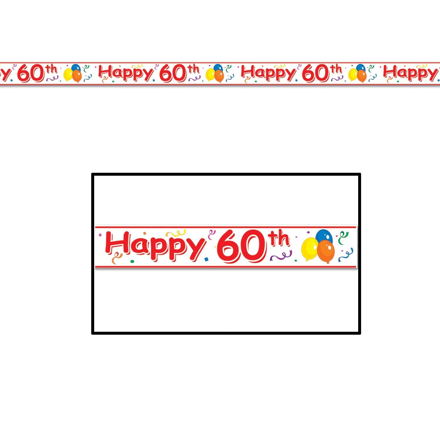 12 Pack Beistle Happy 60th Birthday Party Decoration Tape - 20 ft Roll for Balloons, Banners & Party Decorations