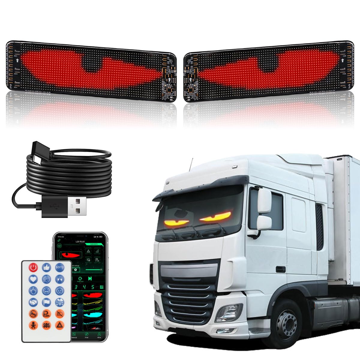 2PCs Devil Eyes LED Lights for Cars - Flexible LED Display Screen Panel for Rear Window, Dynamic Personalized Big Eye Lights for Truck Windshield with Remote & Bluetooth App Control - Perfect for Halloween, Car Shows & Night Driving