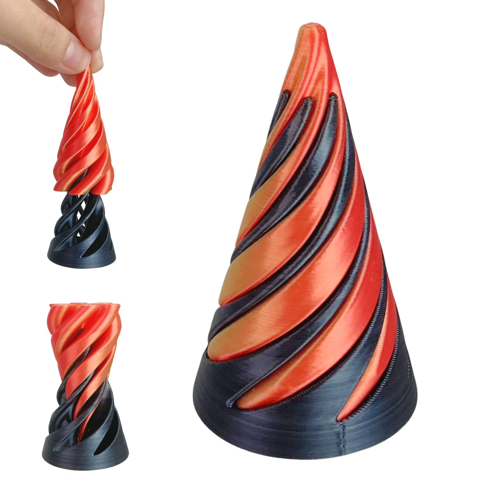 3D Printed Impossible Pyramid Passthrough Sculpture - Spiral Cone Fidget Toy for Stress Relief | Mini Vortex Thread Illusion Desk Decor | Unique Office Gift for Adults (Perfect for Anxiety Relief, Focus Aid & Home/Office Decoration)