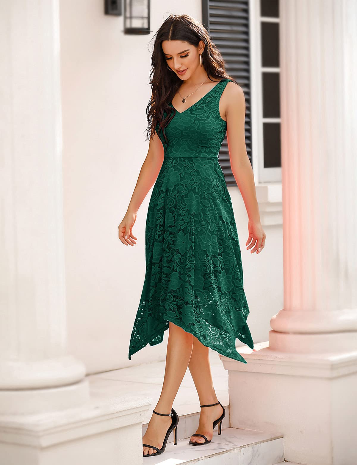 **Meetjen Women's Elegant Lace Cocktail Party Dress 2025 - Handkerchief Hem Bridesmaid Prom Formal Gown for Wedding Guest | Perfect for Evening Events, Dinners & Special Occasions**