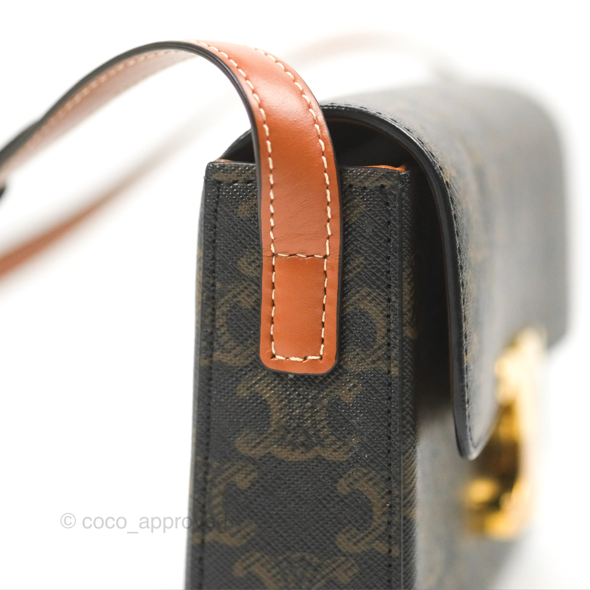 Celine Triomphe Shoulder Bag in Tan Calfskin & Triomphe Canvas - Stylish Crossbody Purse for Women, Perfect for Work, Travel & Everyday Use