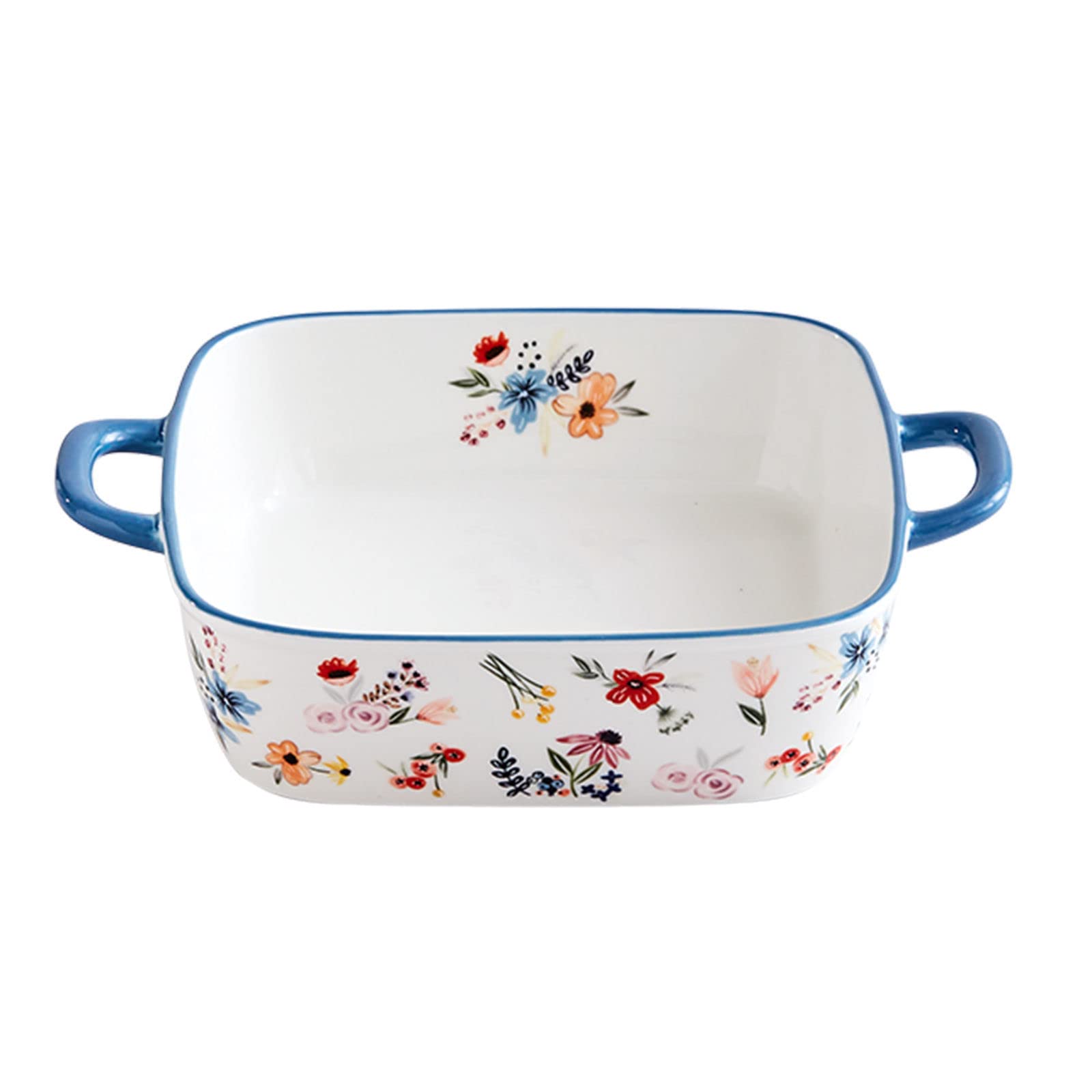 Haifle Porcelain Rectangular Casserole Dish with Handle - Oven Safe Ceramic Baking Pan for Lasagna, Pasta, Casseroles - Perfect for Family Dinners & Holiday Meals (Blue)