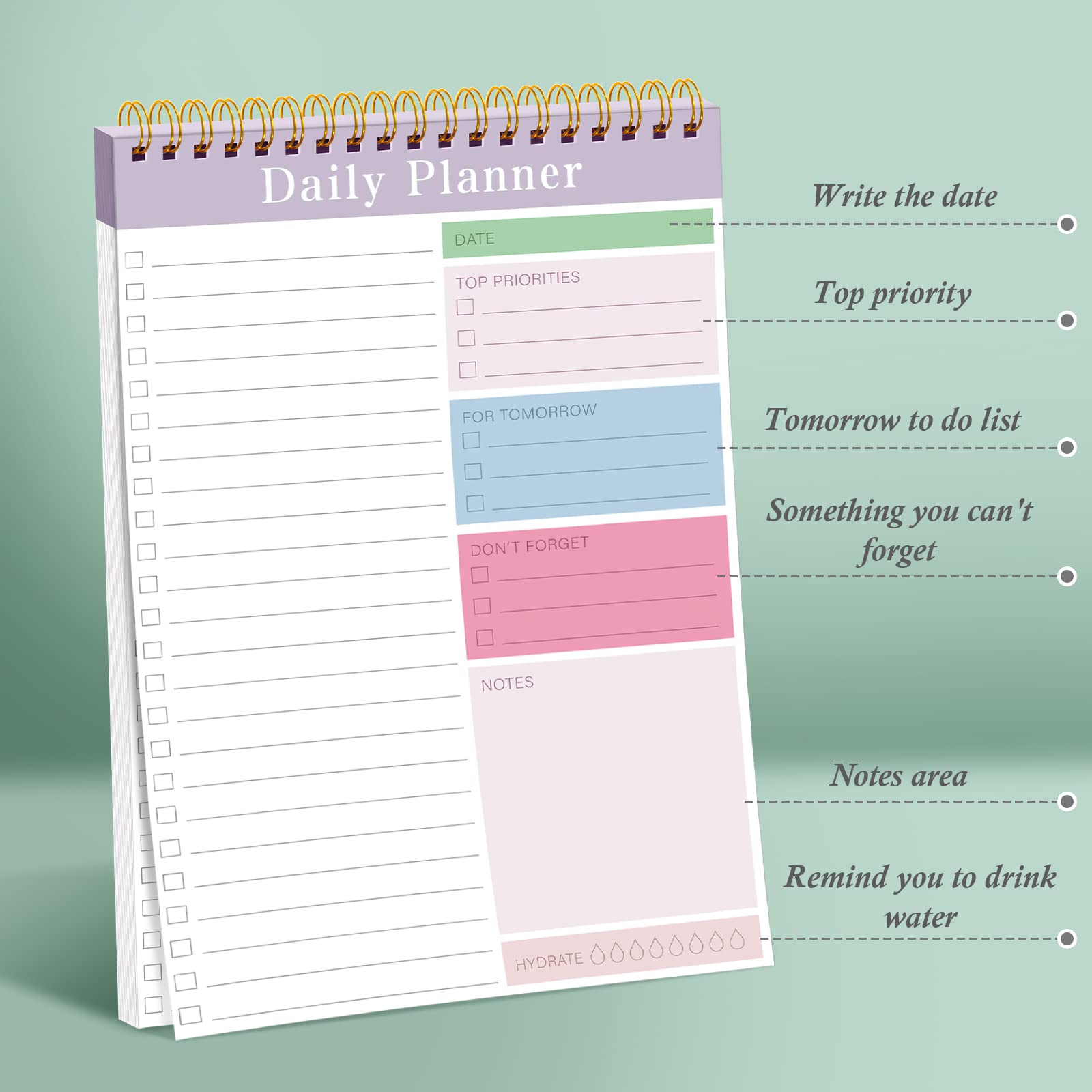 6-Pack Daily Planner Notepads - 30 Sheets Each, 7.87 x 5.12 Inch To-Do List Notebook for Office, Classroom & Home Organization (Fresh Style) - Perfect for Task Management, Grocery Lists & Study Notes