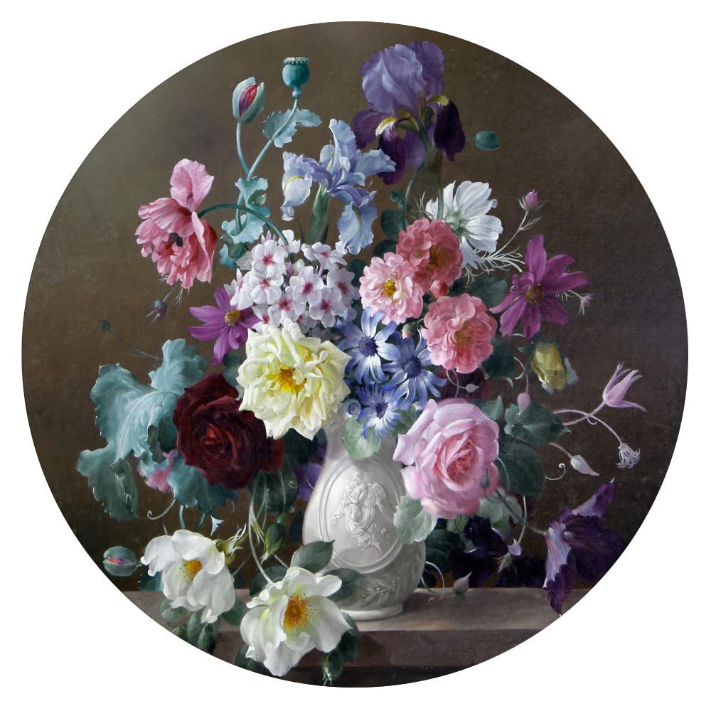 300-Piece Round Wooden Wall Art Puzzle - Flower Series Oil Painting for Adults, Kids & Families | Stress Relief, Educational Toy, Parent-Child Game & Home Decor Puzzle Poster | Perfect for Relaxation, Learning & Living Room Decor