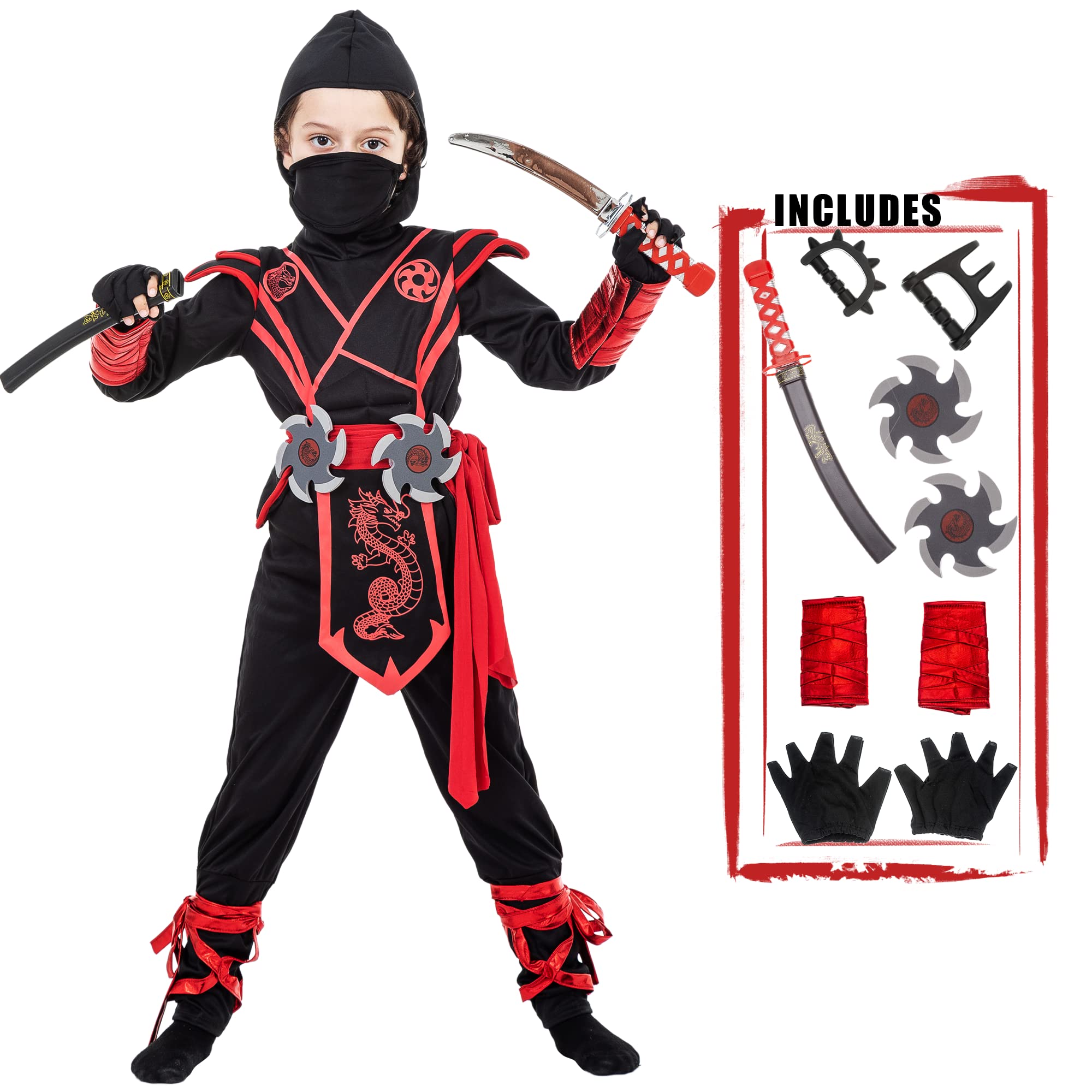 Boys Ninja Costume Set with Accessories - Halloween Dress Up, Birthday Party Role Play Outfit for Toddlers & Kids | Perfect for Cosplay, Themed Parties & Pretend Play