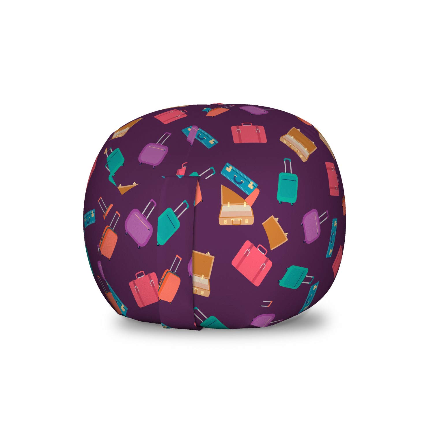Ambesonne Travel Storage Toy Bag Chair - Colorful Suitcases Design, Modern Stuffed Animal Organizer & Washable Storage Bag (Small Size, Plum Multicolor) - Perfect for Kids' Room, Travel, and Home Organization