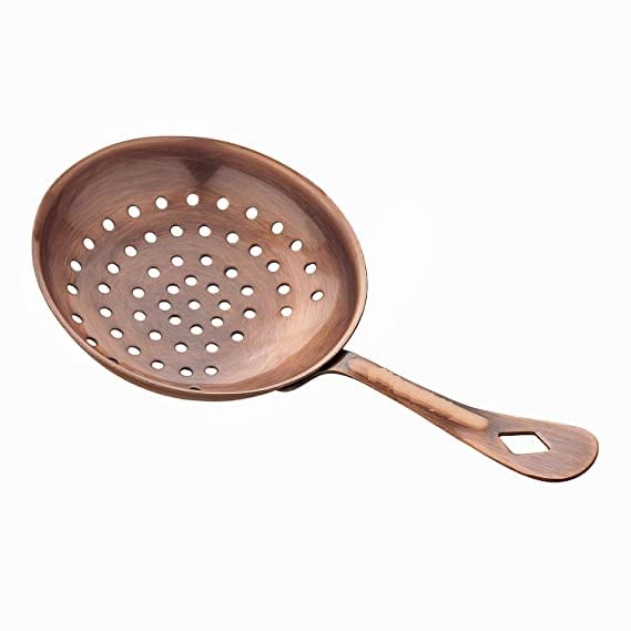 Antique Copper Plated Stainless Steel Julep Strainer - Rustproof Cocktail & Mint Drink Tool for Bar Mixology & Home Bartending