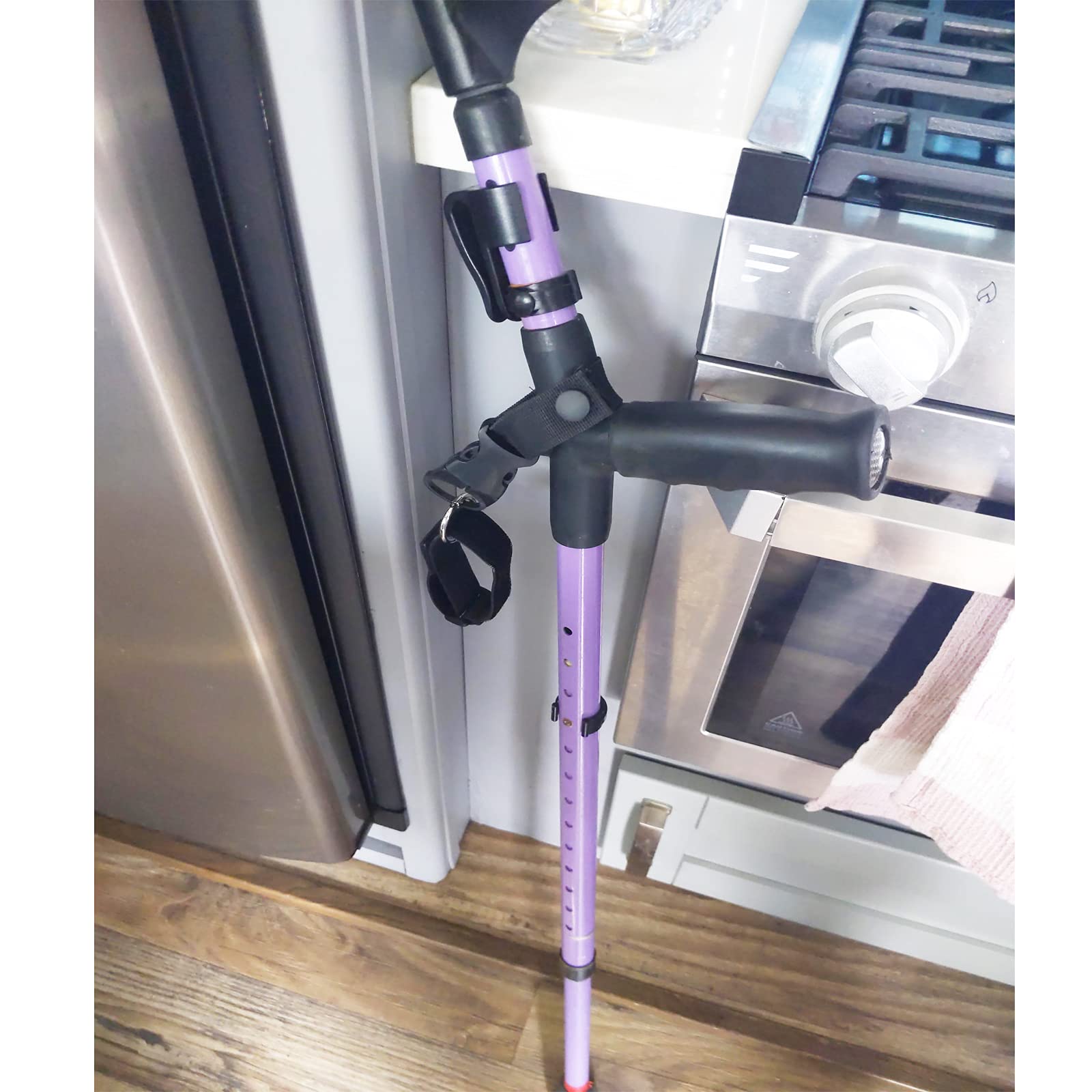 Adjustable Elastic Wrist Straps & Hands-Free Walking Cane Holder - Secure Attachment to Belt or Waistband (Fits 7/8