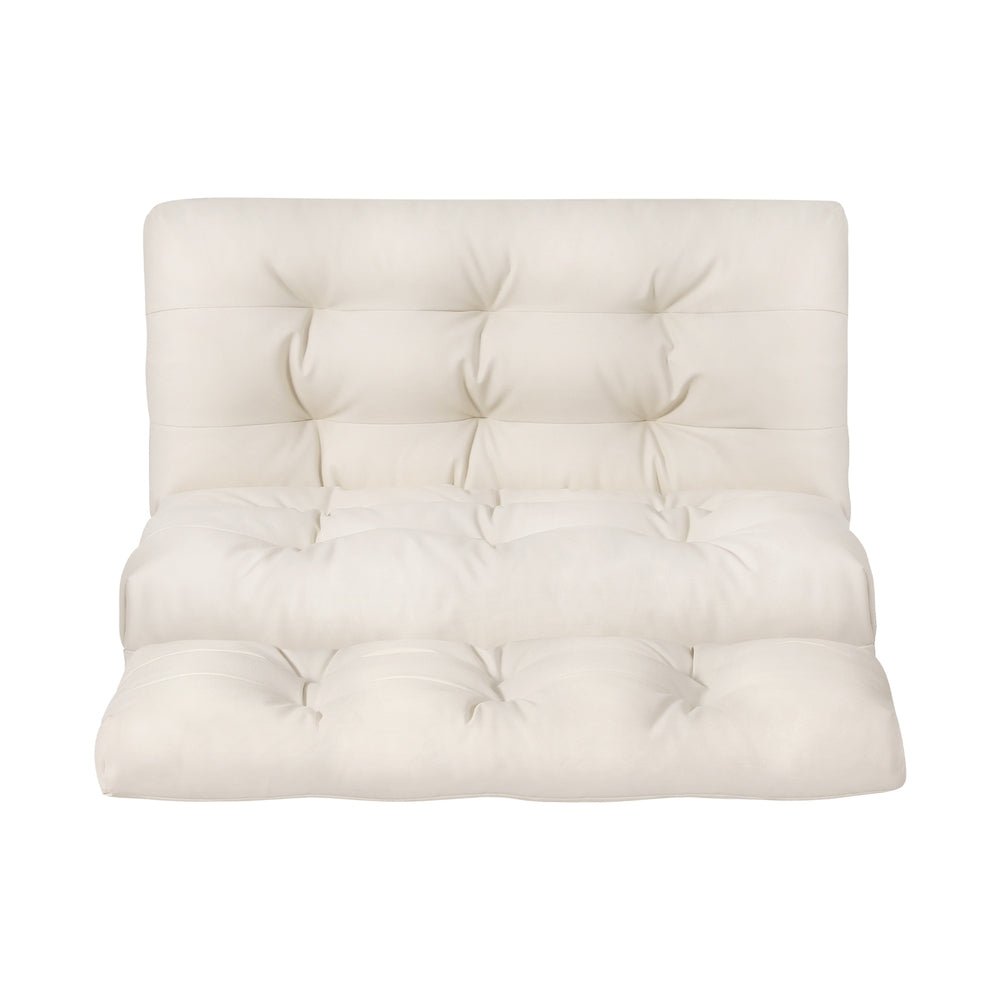2-Seater Leather Floor Lounge Sofa Bed with Pillows - White - Perfect for Small Spaces, Guest Rooms & Cozy Living Areas