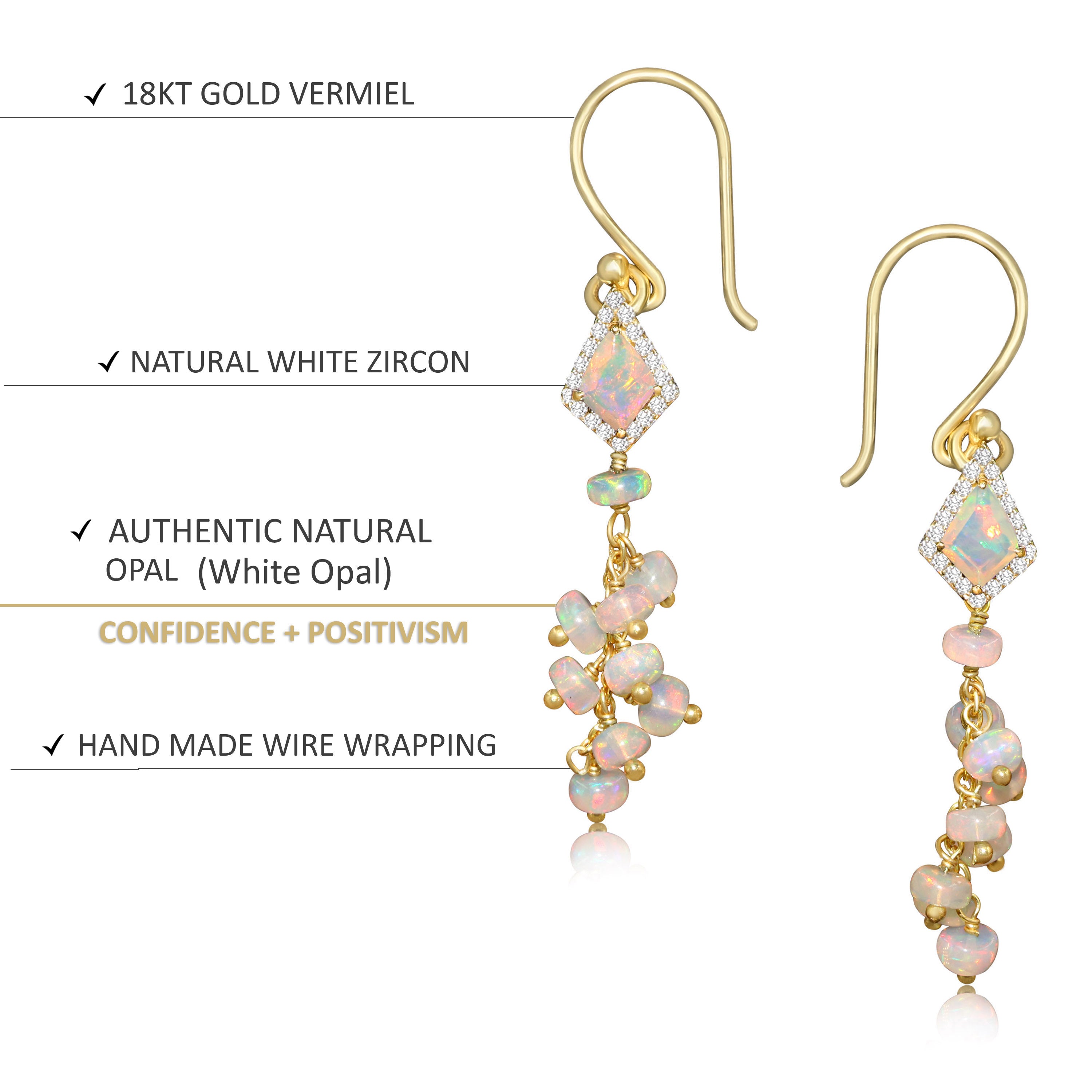 Natural Ethiopian Opal Beaded Earrings with Kite Charm - Elegant Handmade Jewelry for Women, Perfect for Parties, Weddings & Special Occasions