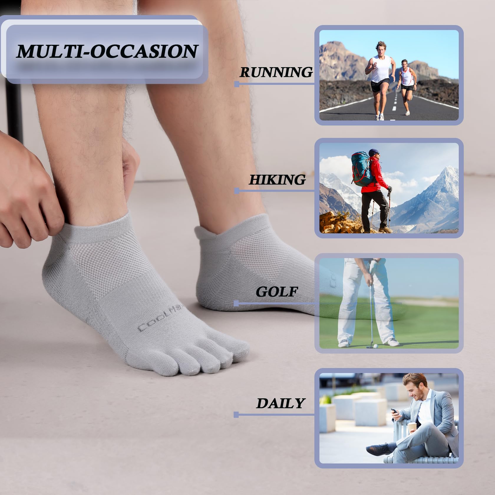 Coolmax Cushioned Toe Socks for Men & Women - 3 Pairs Breathable Five Finger Athletic Socks for Running, Yoga & Outdoor Activities