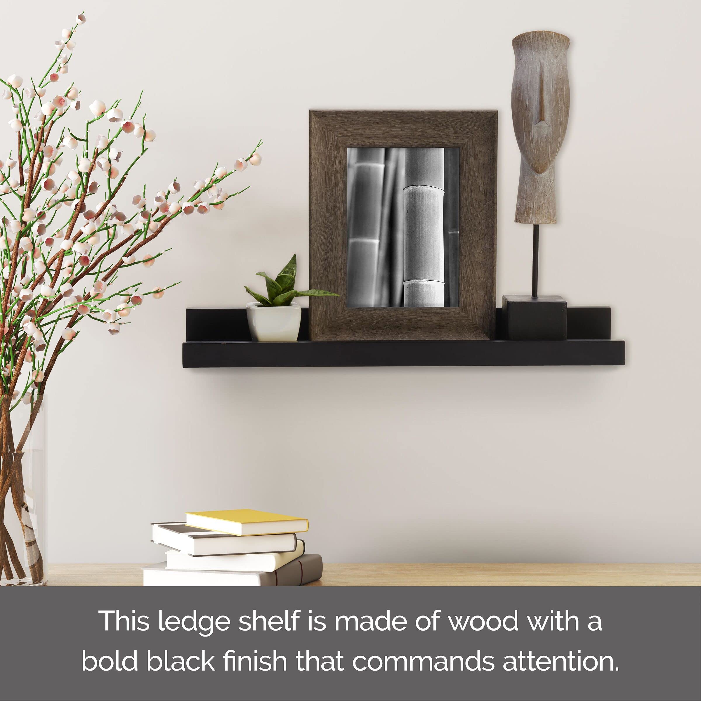 Melannco 18-Inch Black Floating MDF Photo Ledge - Wall Shelf for Displaying Pictures, Art & Decor in Bedroom, Living Room, Bathroom, Kitchen & Nursery - Perfect for Home, Office & Dorm Room Decorating