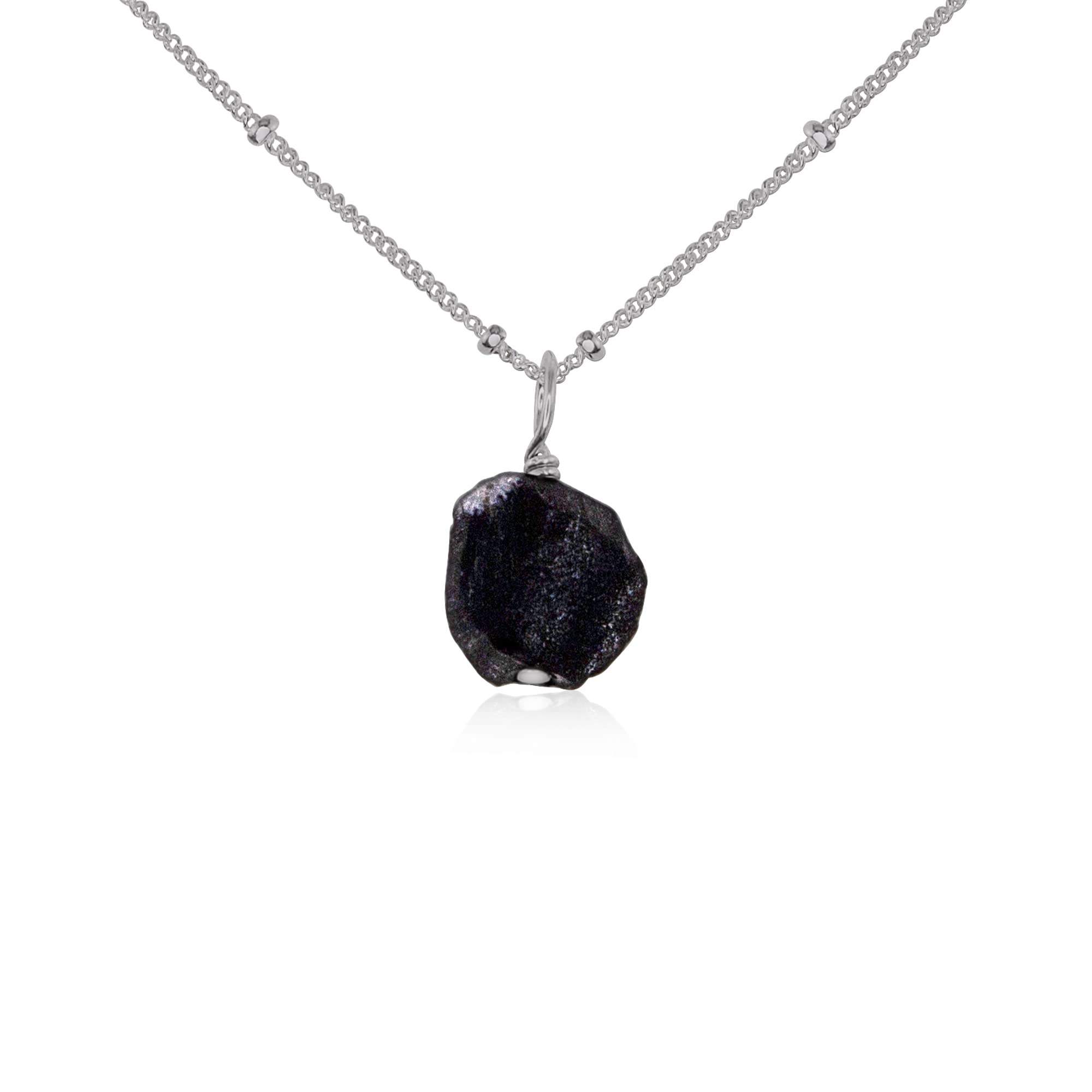 Obsidian Raw Crystal Pendant Necklace for Women - Stainless Steel Satellite Chain - Spiritual Healing Jewelry for Protection & Positive Energy - Perfect for Meditation, Yoga & Everyday Wear
