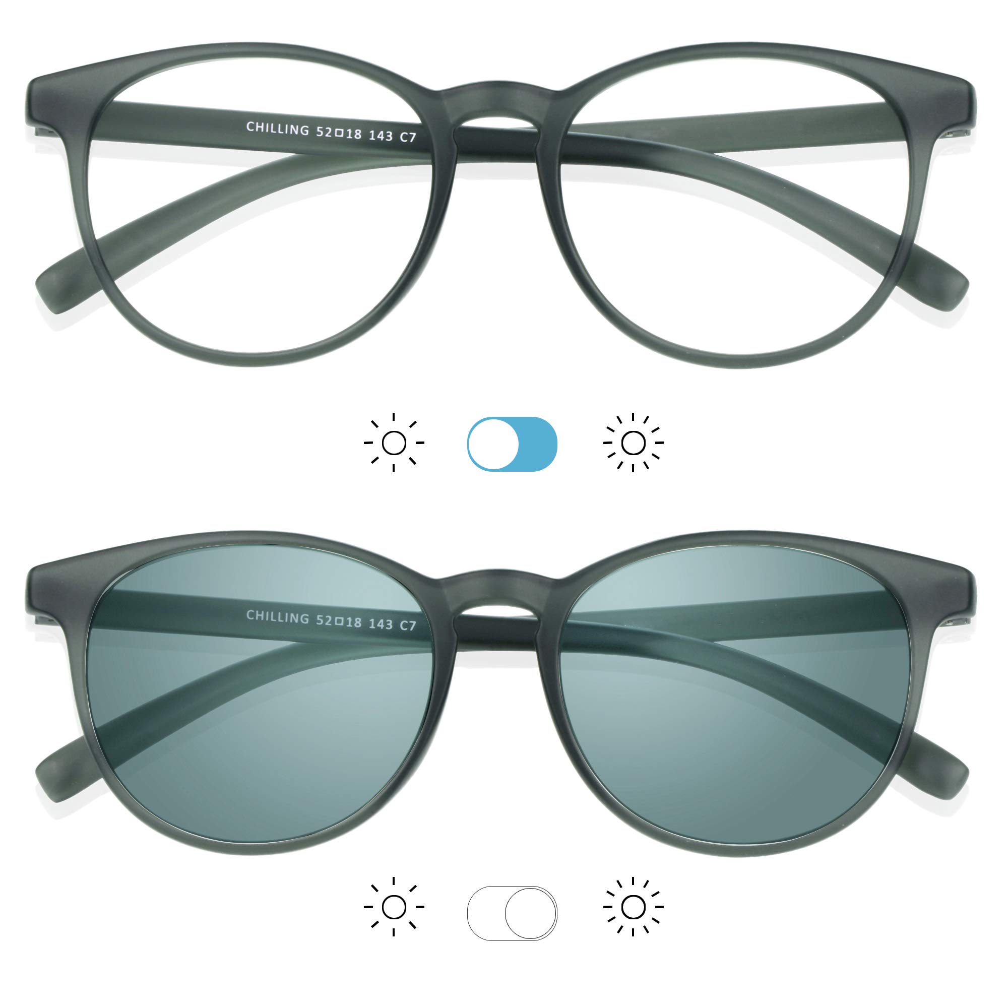 YEIN Blue Light Blocking Glasses - Photochromic Gray Spring Hinge Sunglasses for Women & Men | Anti Eyestrain, Anti Glare | Perfect for Computer Work, Gaming, Reading & TV Watching