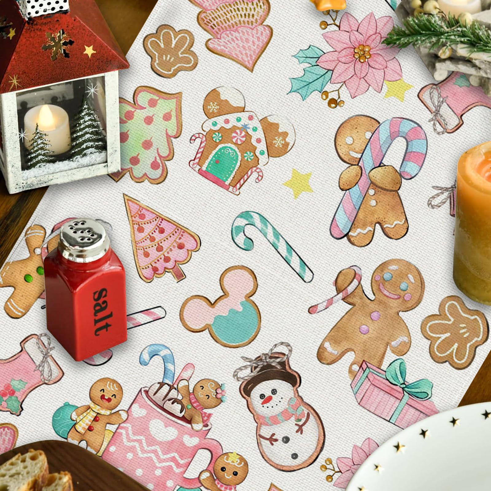 Gingerbread Christmas Table Runner - Holiday Winter Xmas Decor for Home, Party & Dining Table - Festive Seasonal Decorations for Christmas Dinner & New Year Celebrations