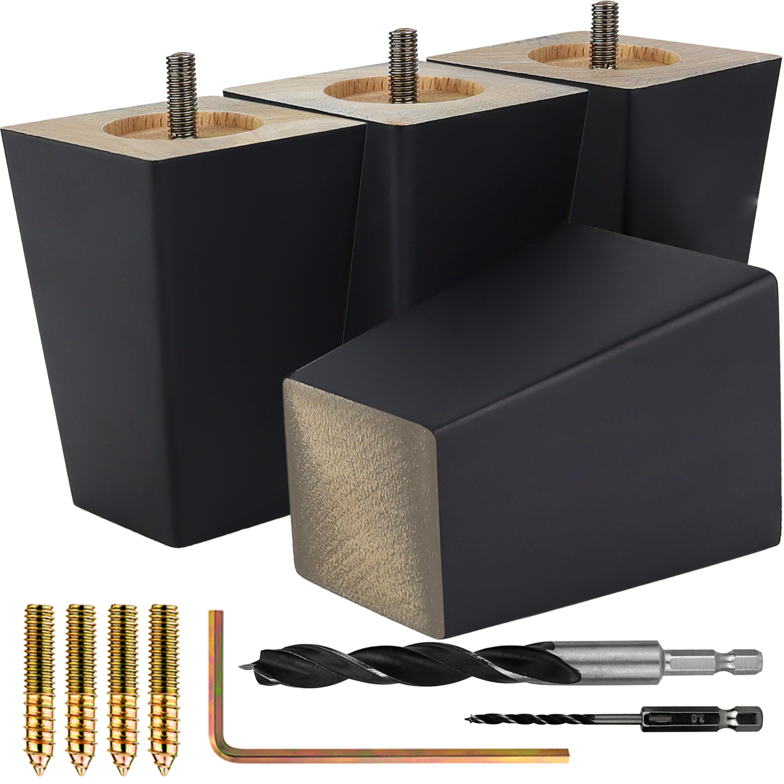 Black Square Furniture Legs Set of 4 - Adjustable Height, Multiple Size & Color Options - Perfect for Sofa, Table, Cabinet & DIY Furniture Projects