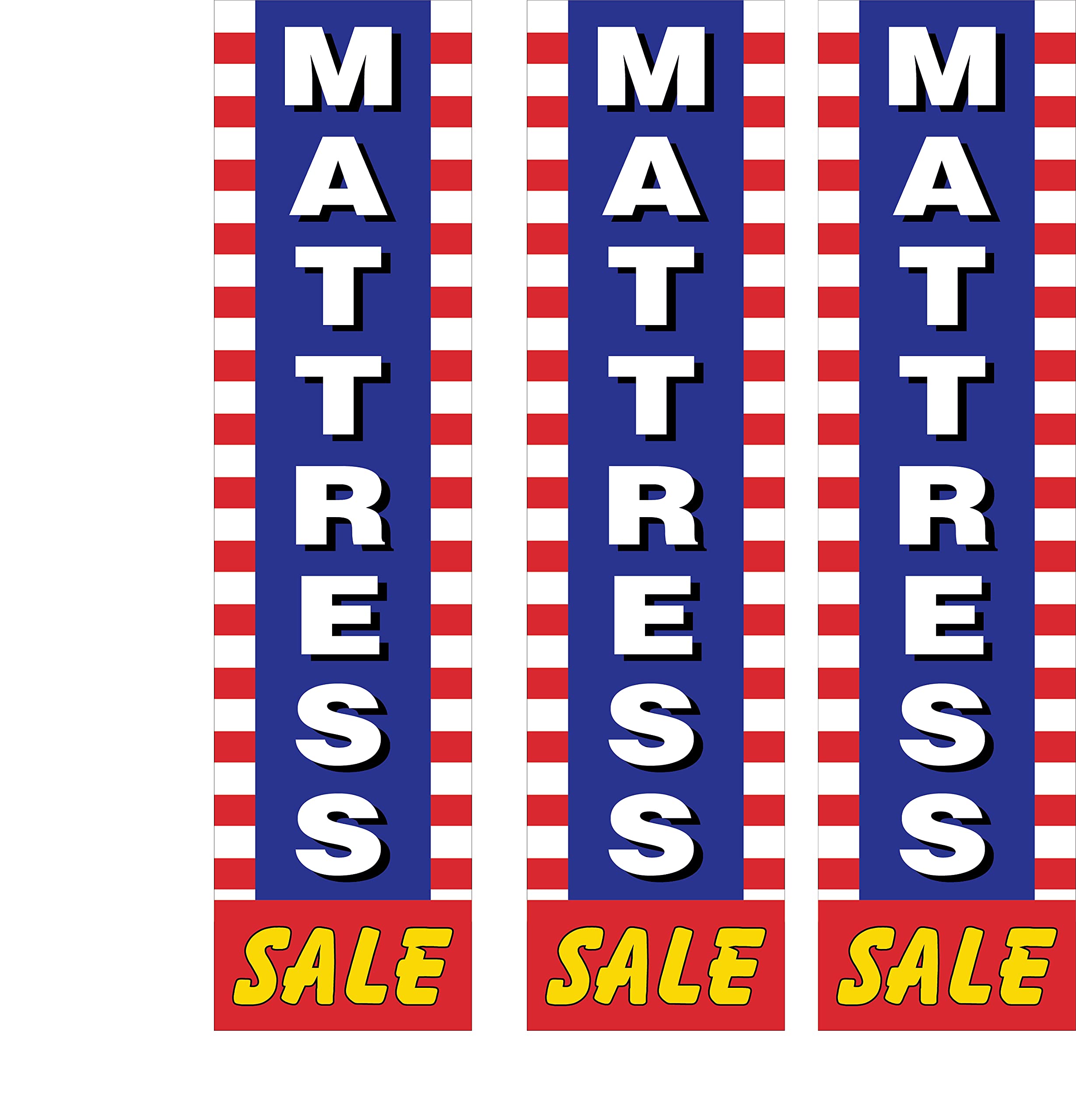 3 Pack Mattress Sale Advertising Feather Flags Kit - Rectangle Boomer Design with 3 Flag Poles & Ground Spikes for Outdoor Retail Promotions, Grand Openings, and Car Dealership Events