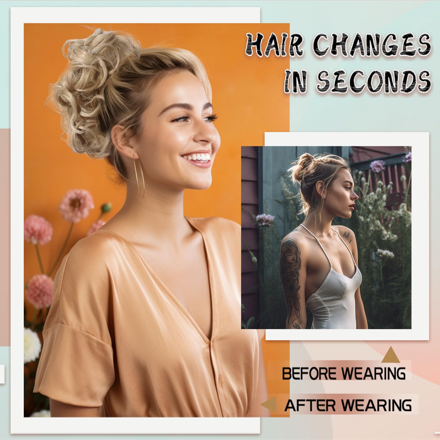 2Pcs Messy Bun Hair Piece - Curly Fake Hair Scrunchie Extension for Updos & Ponytails | Perfect for Weddings, Cosplay & Daily Styling