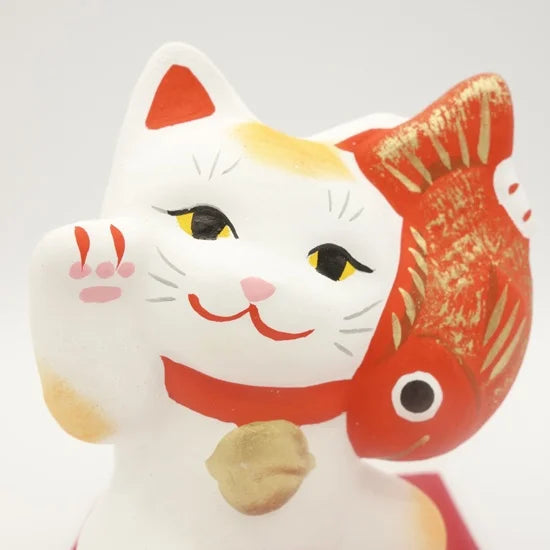 Nagahama Doll Japanese Maneki Neko (Beckoning Cat) White Lucky Cat Figure - Authentic Japanese Fortune Charm for Home & Office Decor