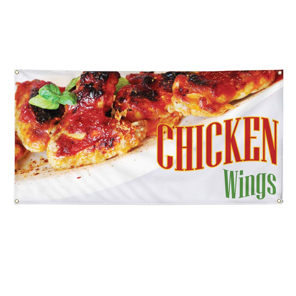 Custom Vinyl Banner for Chicken Wings Restaurant - Weatherproof Outdoor Advertising Sign with 10 Grommets (60x144 Inches) - Perfect for Food Trucks, Yard Sales & Industrial Business Promotion