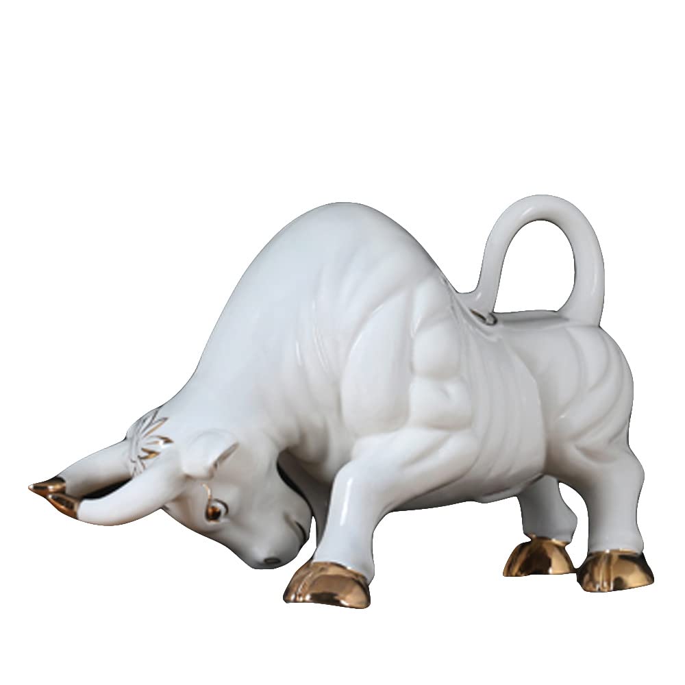 Gold Accented White Bull Statue - Chinese Zodiac Home Decor, Animal Figurine for Living Room, Office & Feng Shui - Perfect for Housewarming Gifts & Wealth Display