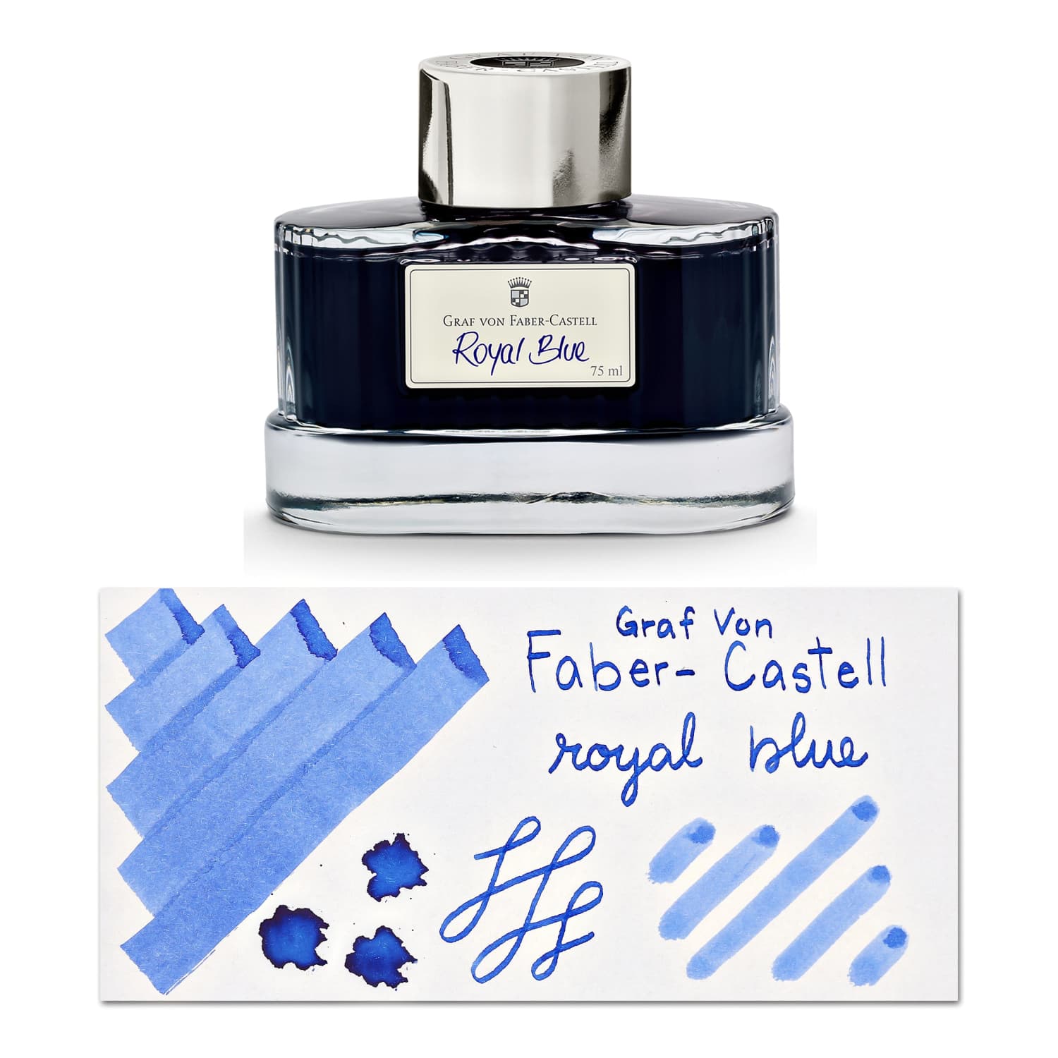 Premium Graf von Faber Castell Royal Blue Bottled Ink - 75 mL for Fountain Pens, Calligraphy & Artistic Writing - Ideal for Elegant Notes, Gifts & Professional Use