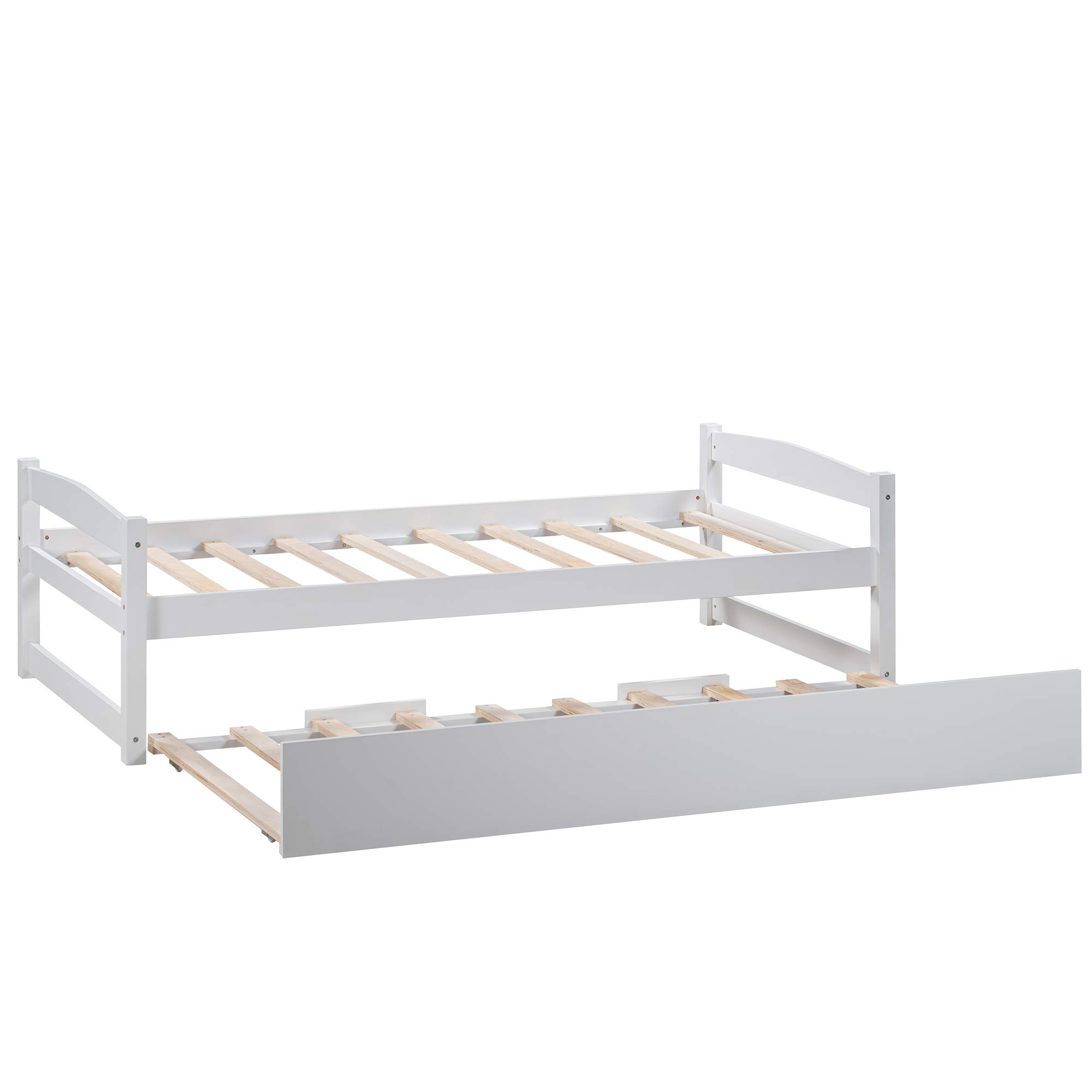 KLMM Twin Platform Bed with Trundle - Solid Wood Daybed & Captain's Bed for Bedroom or Living Room - White Wooden Slat Support - Perfect for Guest Rooms, Small Spaces & Multi-Functional Furniture Needs