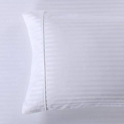 Premium 650 Thread Count Stripe Pillowcase Set (2-Pack) - Soft & Wrinkle-Resistant Standard Size White Pillow Covers for Bedroom, Hotel, or Guest Room Decor