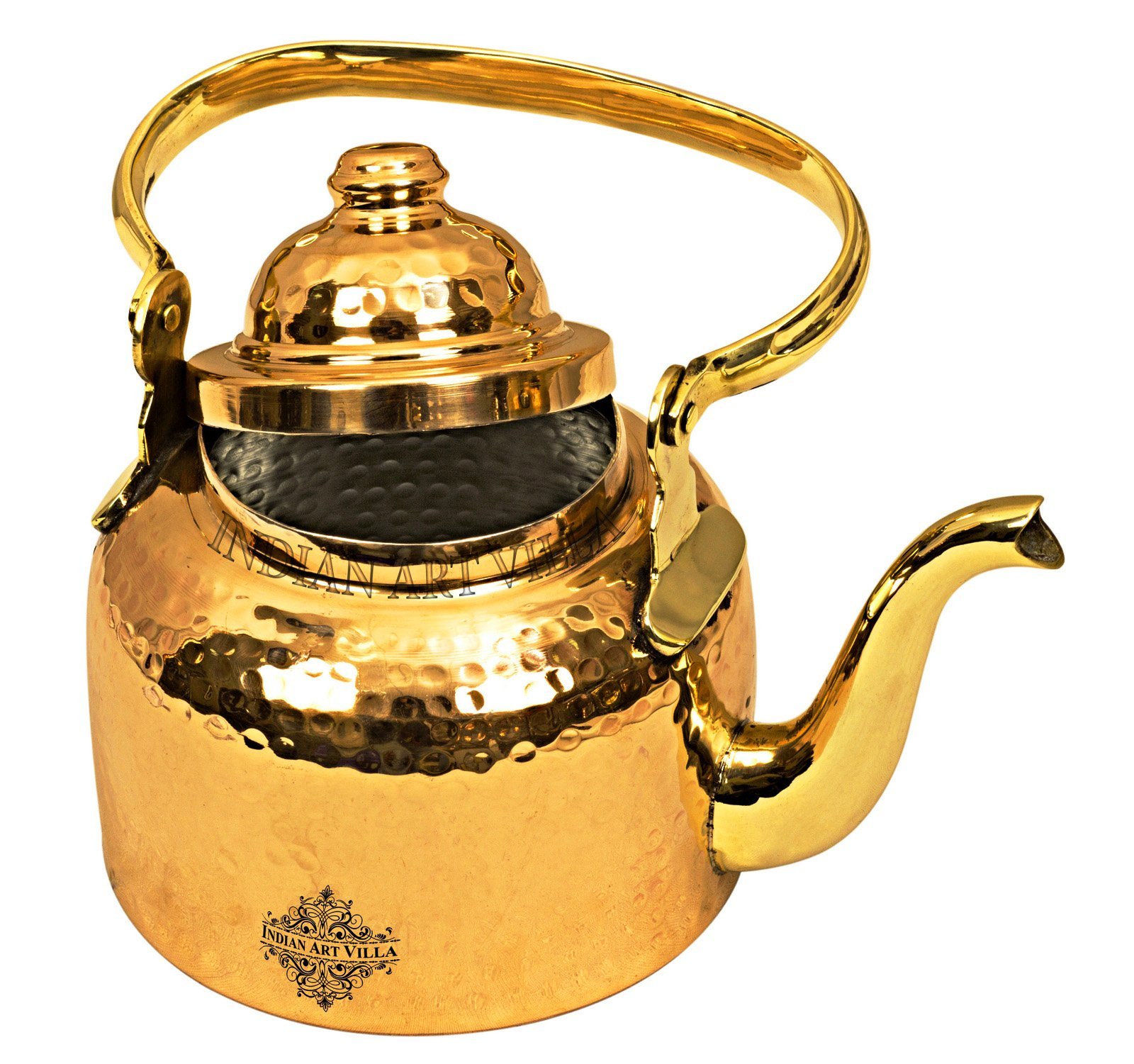 **IndianArtVilla Hammered Brass Tea Kettle with Tin Lining – 101 oz Gold Tea & Coffee Pot – Elegant Tableware for Home, Kitchen, and Gifts – Perfect for Afternoon Tea, Hosting, and Traditional Brewing**