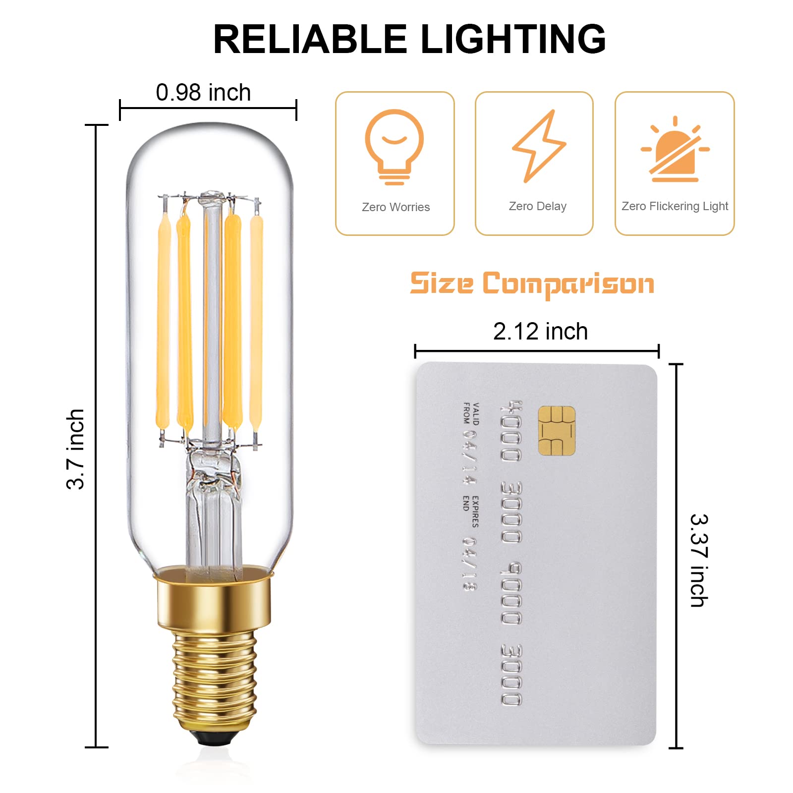 E12 LED Bulb T6 Dimmable Candelabra Bulb 6W (60W Equivalent) 4000K Daylight Edison Light Bulbs - 6 Pack for Chandeliers, Ceiling Fans, Vanity Lights - Perfect for Dining Rooms, Bedrooms & Bathroom Lighting