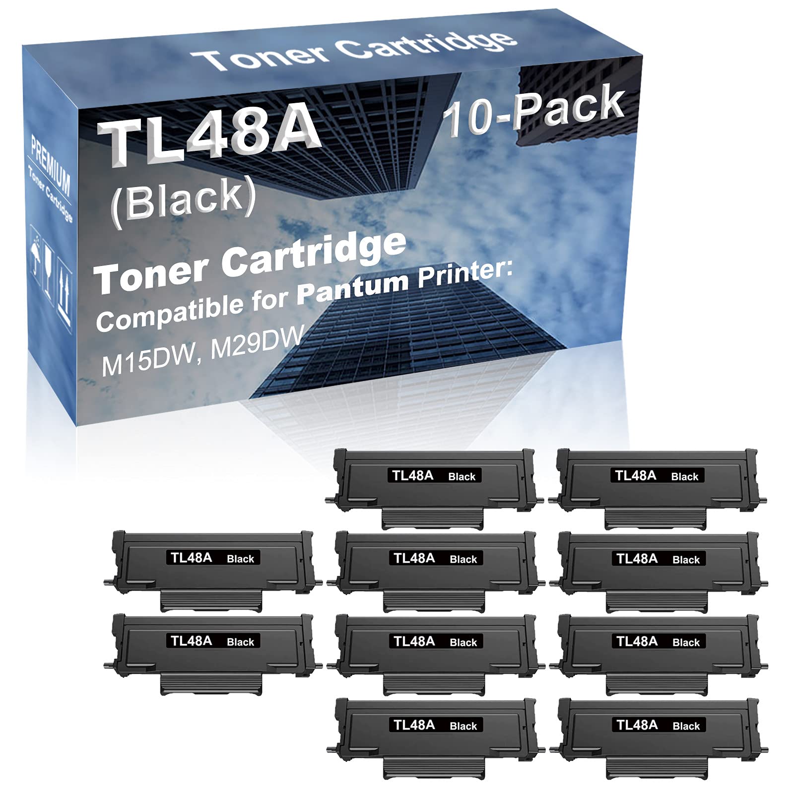 10-Pack High Capacity TL48A Compatible Toner Cartridge for Pantum M15DW & M29DW Printers - Black Ink Replacement for Office & Home Printing Needs