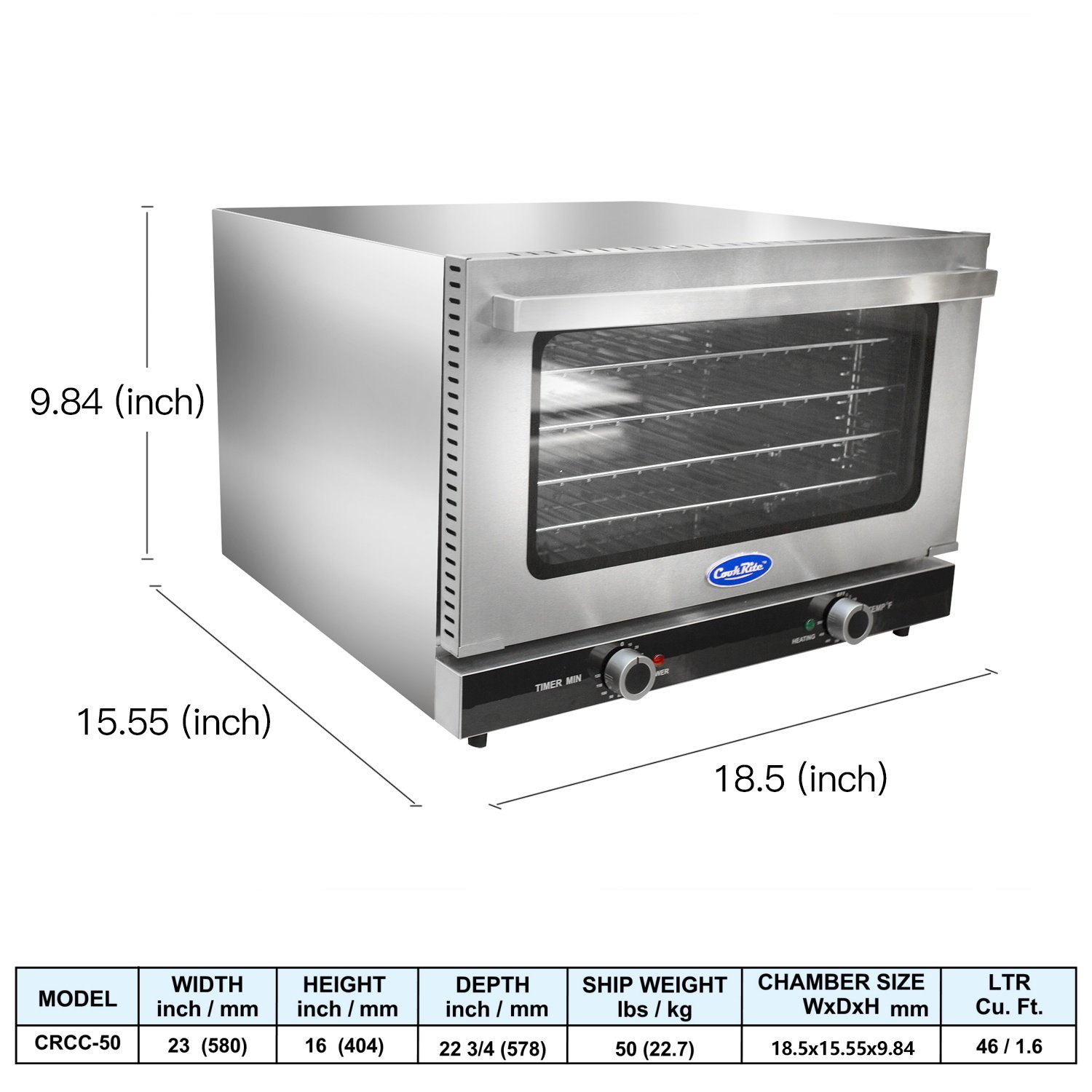 COOKRITE CRCC-50 Commercial Medium Electric Convection Oven - 1/2 Shelves Stainless Steel Countertop Oven for Restaurants, Bakeries & Home Kitchens - Perfect for Baking, Roasting & Toasting Breads, Pastries & More