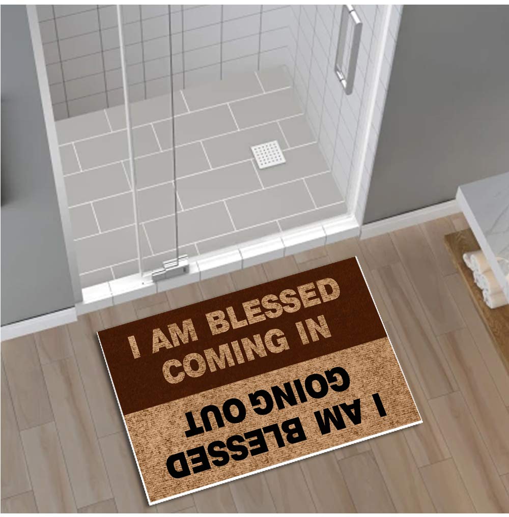 Jackey&Smith Funny Welcome Doormat - 'I Am Blessed Coming in and Going Out' Non-Slip Entrance Rug, 30x18 Inch Felt Fabric Floor Mat for Home, Porch, Balcony & Office Decor - Perfect Gift for Housewarming