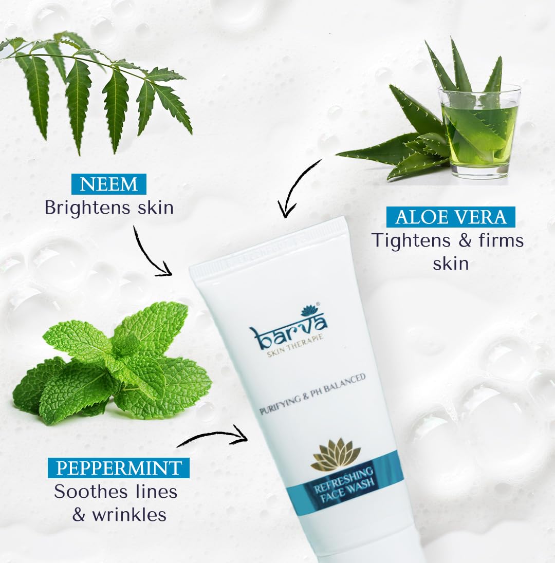 Barva Refreshing Face Wash with Neem, Aloe Vera & Peppermint - 50ml | Deep Cleansing, Oil Control & Acne Treatment | Perfect for Daily Skincare & Travel
