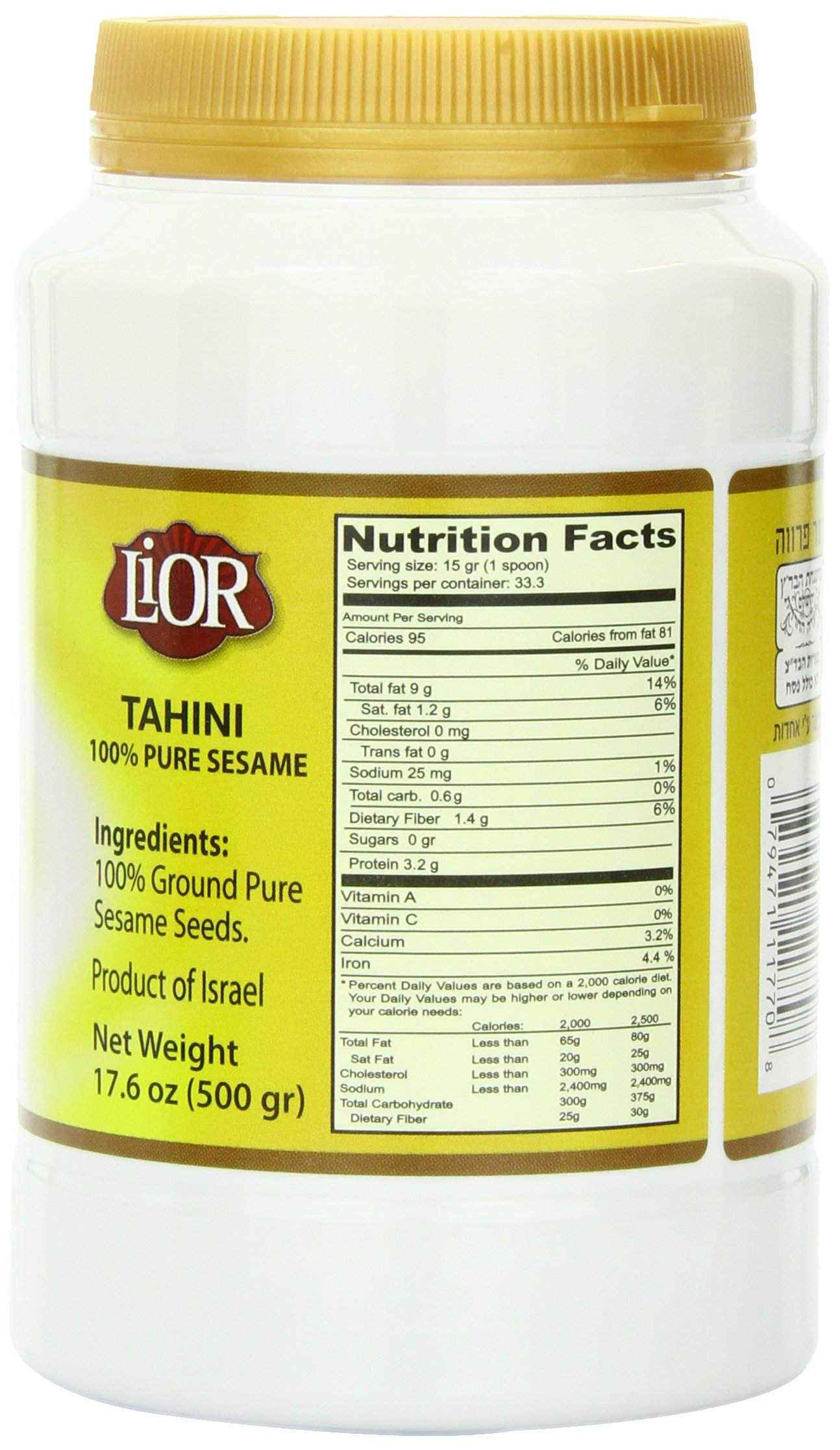 Organic LiOR Tahini - 100% Pure Ground Sesame Paste, 16 oz Jar (Pack of 1) | All Natural, Gluten-Free, Vegan | Perfect for Hummus, Salad Dressing & Baking