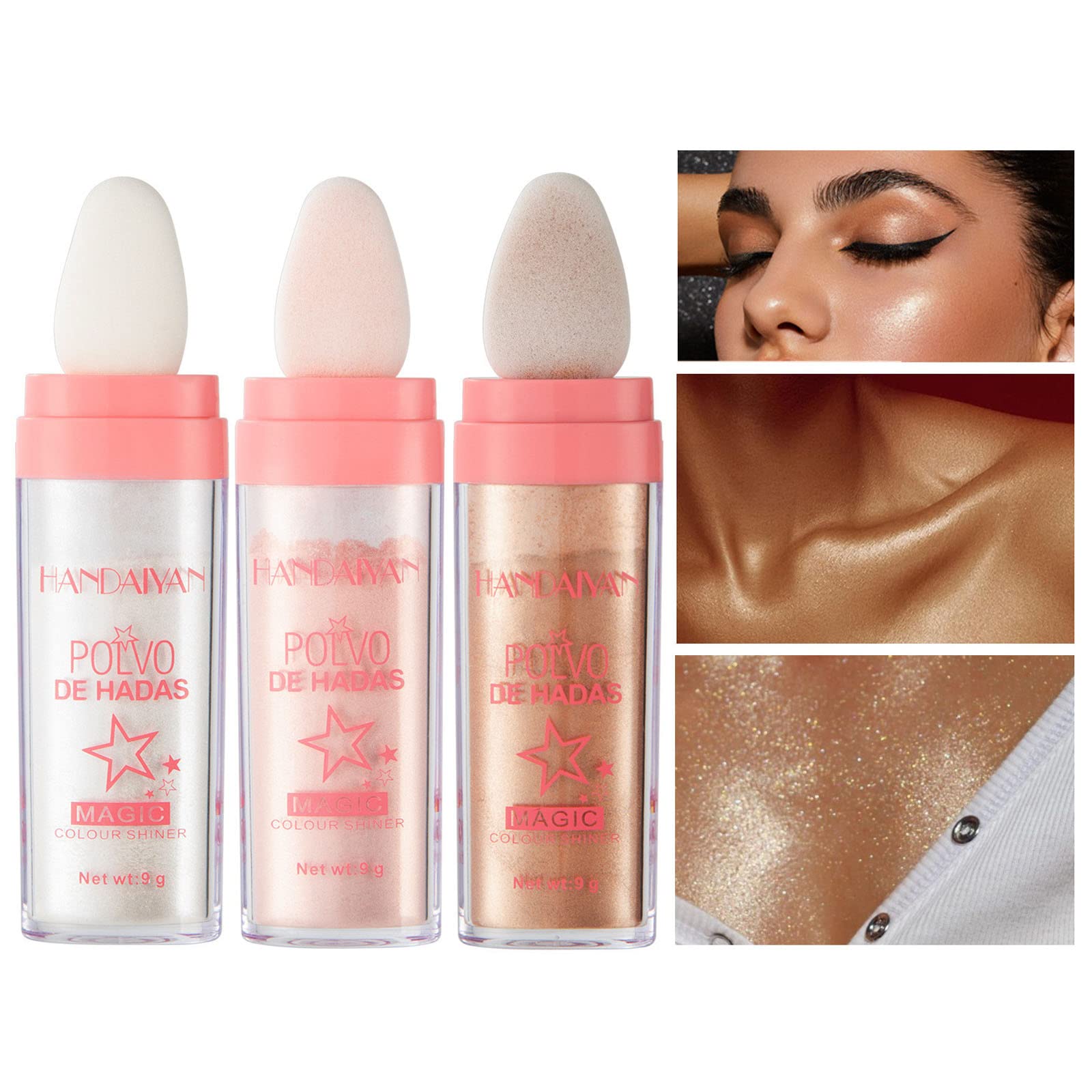 3 Pack Body Highlighter Powder Stick - Waterproof Long Lasting Shimmer Makeup for Face & Body, Pink Nude Glow, Perfect for Parties, Photos & Night Out