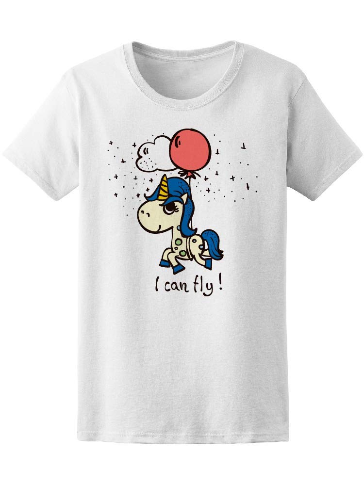 Women's I Can Fly Unicorn with Balloon Graphic T-Shirt - Cute Casual Tee for Summer Outfits, Parties & Festivals